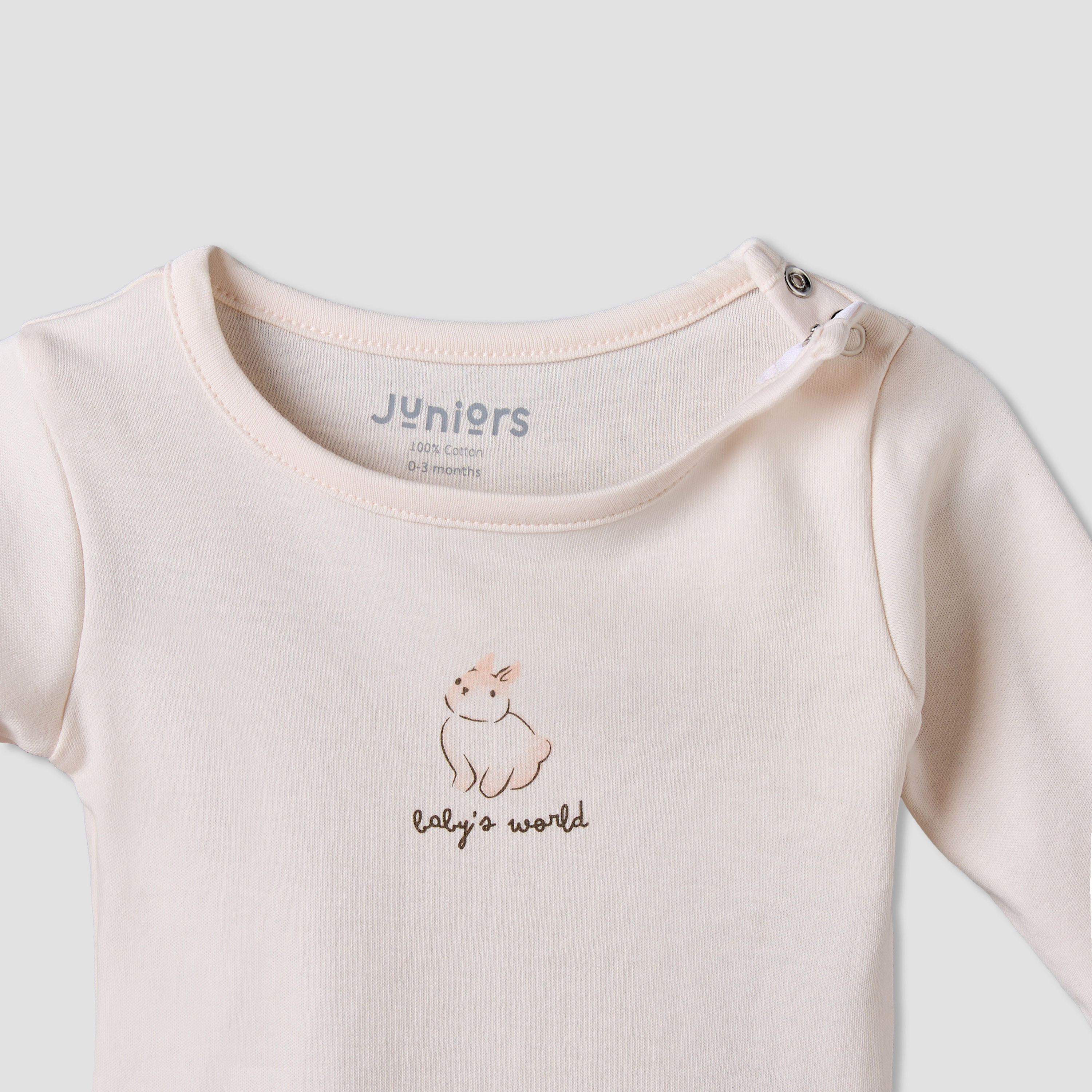 طقم بيجاما قطن بياقة مستديرة وأكمام طويلة وطبعات أرنب من جونيورز - قطعتين-baby-girls-clothing-nightwear-pyjamasets-image-6