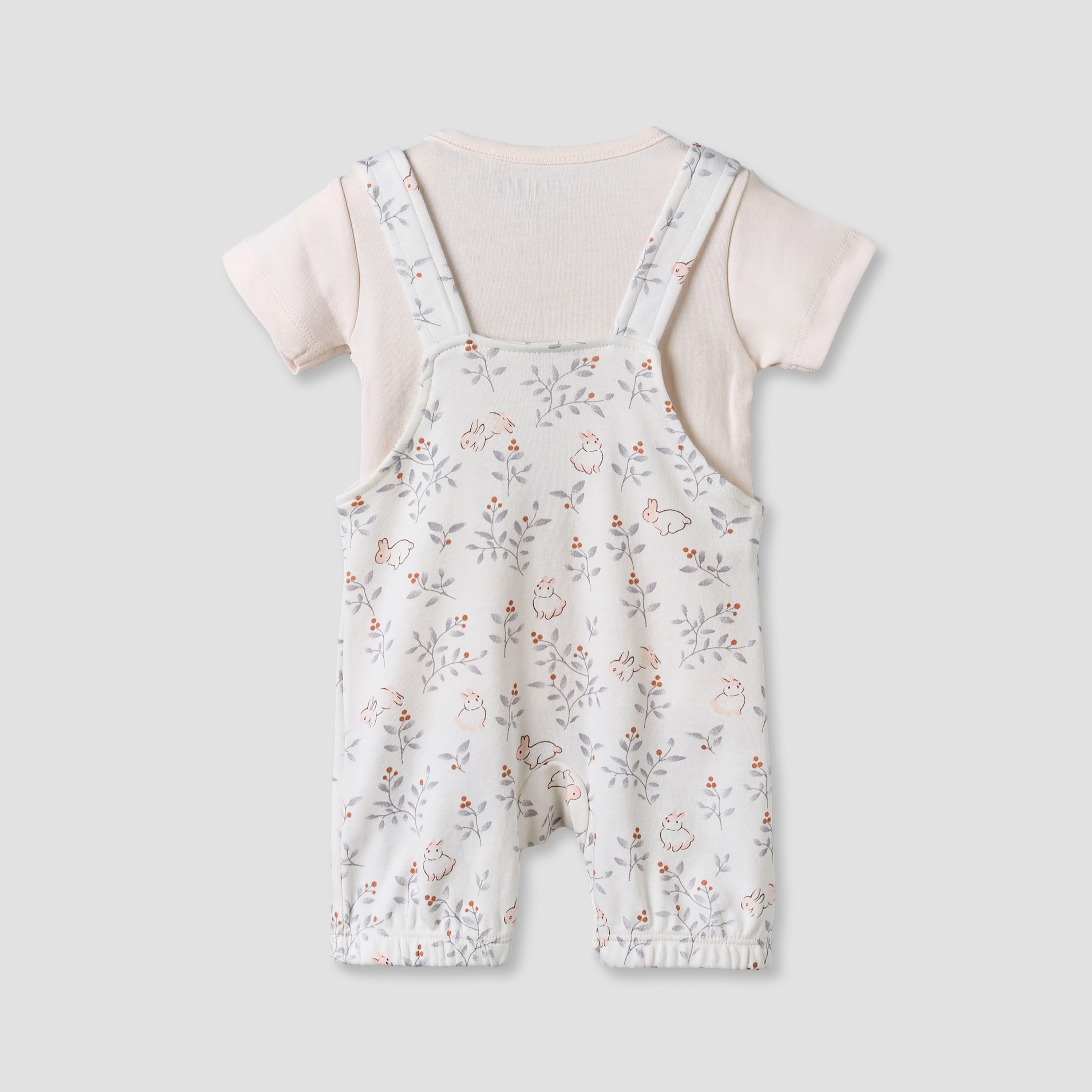 Juniors Round Neck Short Sleeves T-shirt and Dungaree Set with Bunny Print-baby-girls-clothing-setsandcoords-image-2