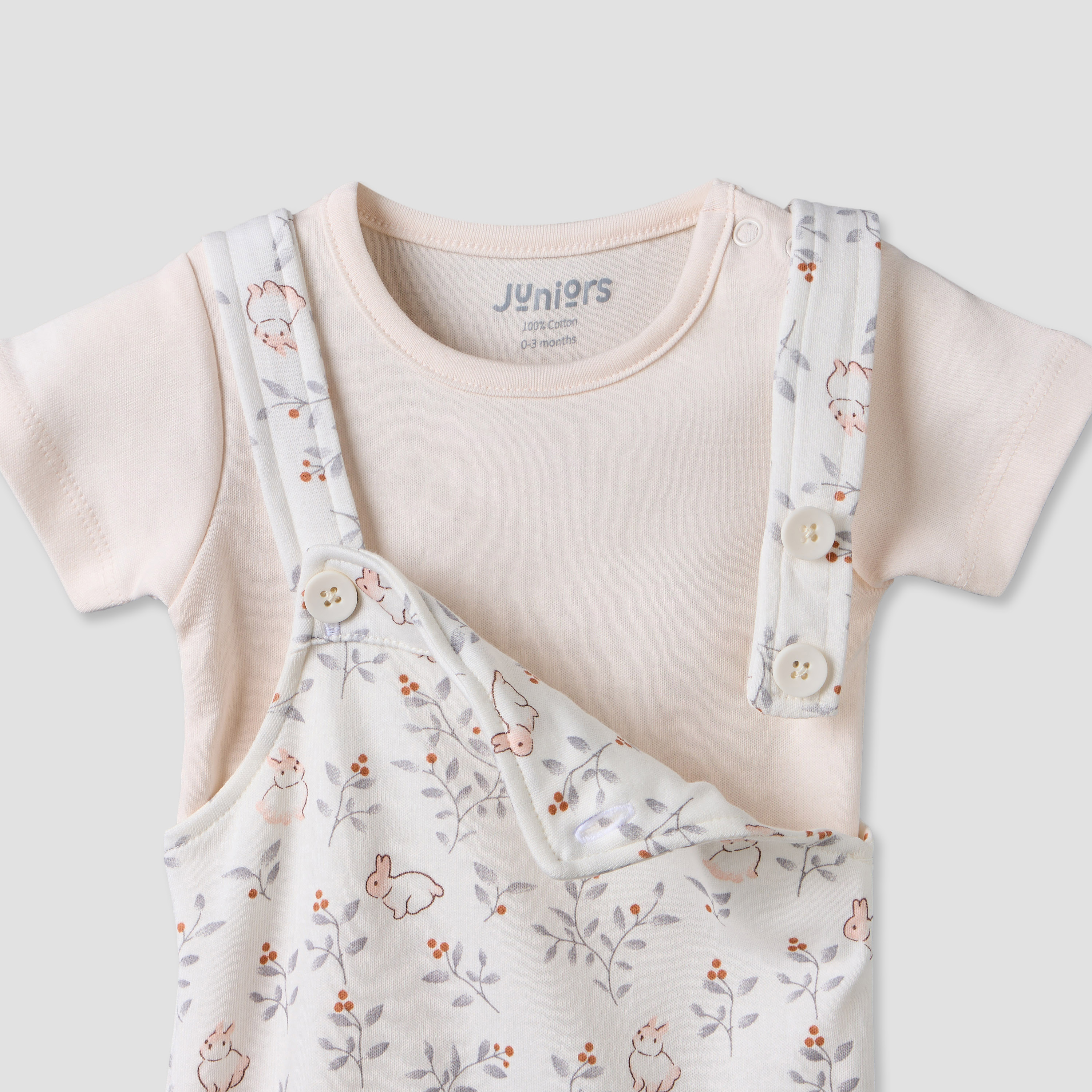 Juniors Round Neck Short Sleeves T-shirt and Dungaree Set with Bunny Print-baby-girls-clothing-setsandcoords-image-5
