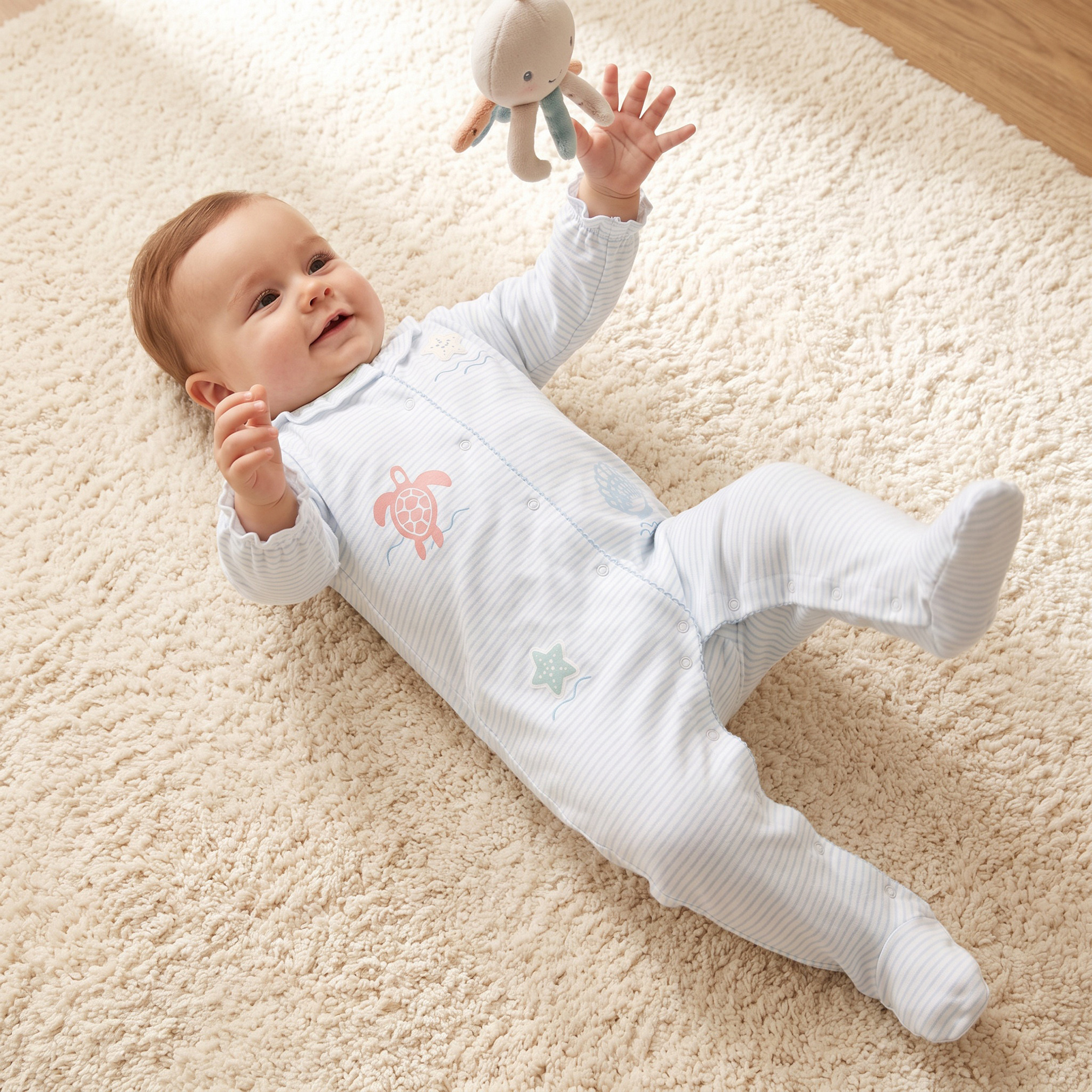 بدلة نوم قطن بأكمام طويلة وياقة ضيقة بطبعات عالم البحار من جونيورز-baby-girls-clothing-nightwear-sleepsuits-image-1