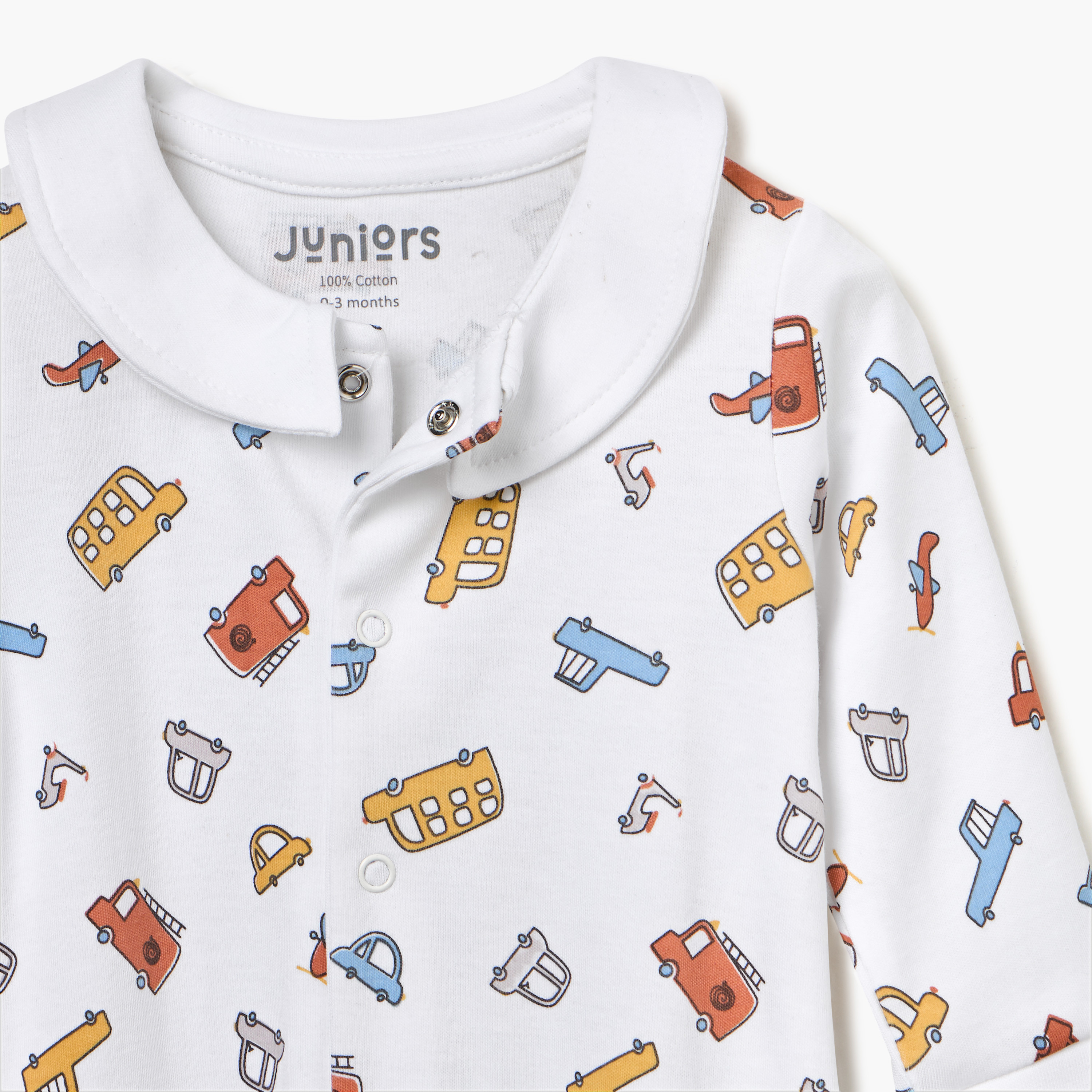 Juniors Vehicle Print Sleepsuit with Long Sleeves and Button Closure-baby-boys-clothing-nightwear-sleepsuits-image-3