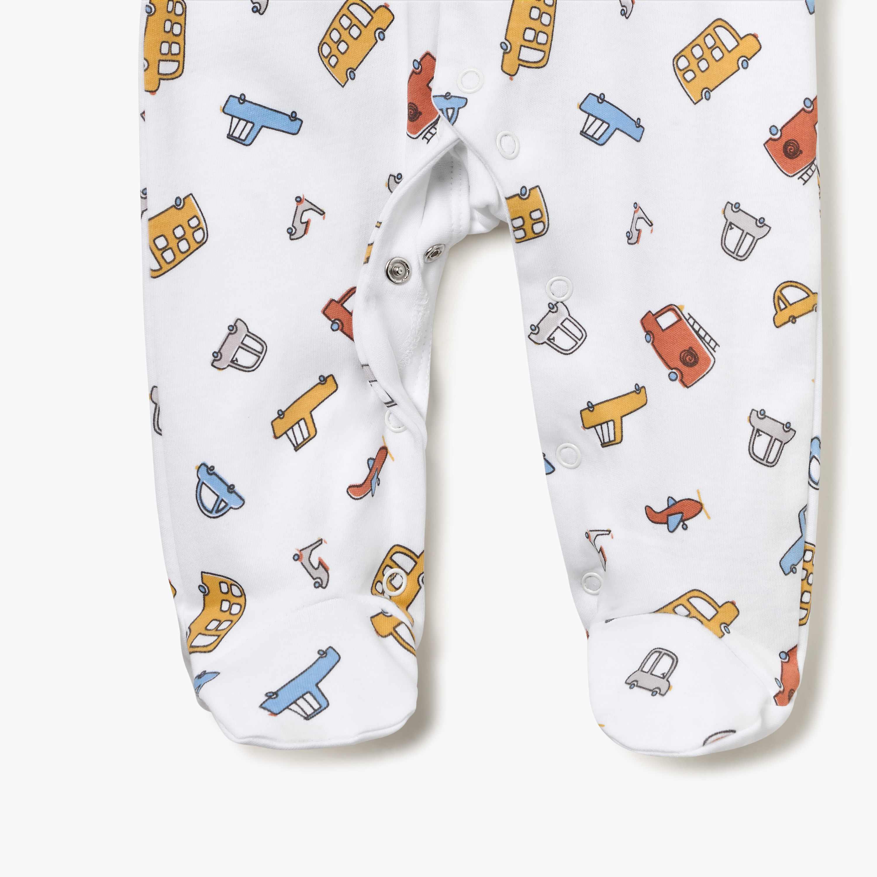 Juniors Vehicle Print Sleepsuit with Long Sleeves and Button Closure-baby-boys-clothing-nightwear-sleepsuits-image-4