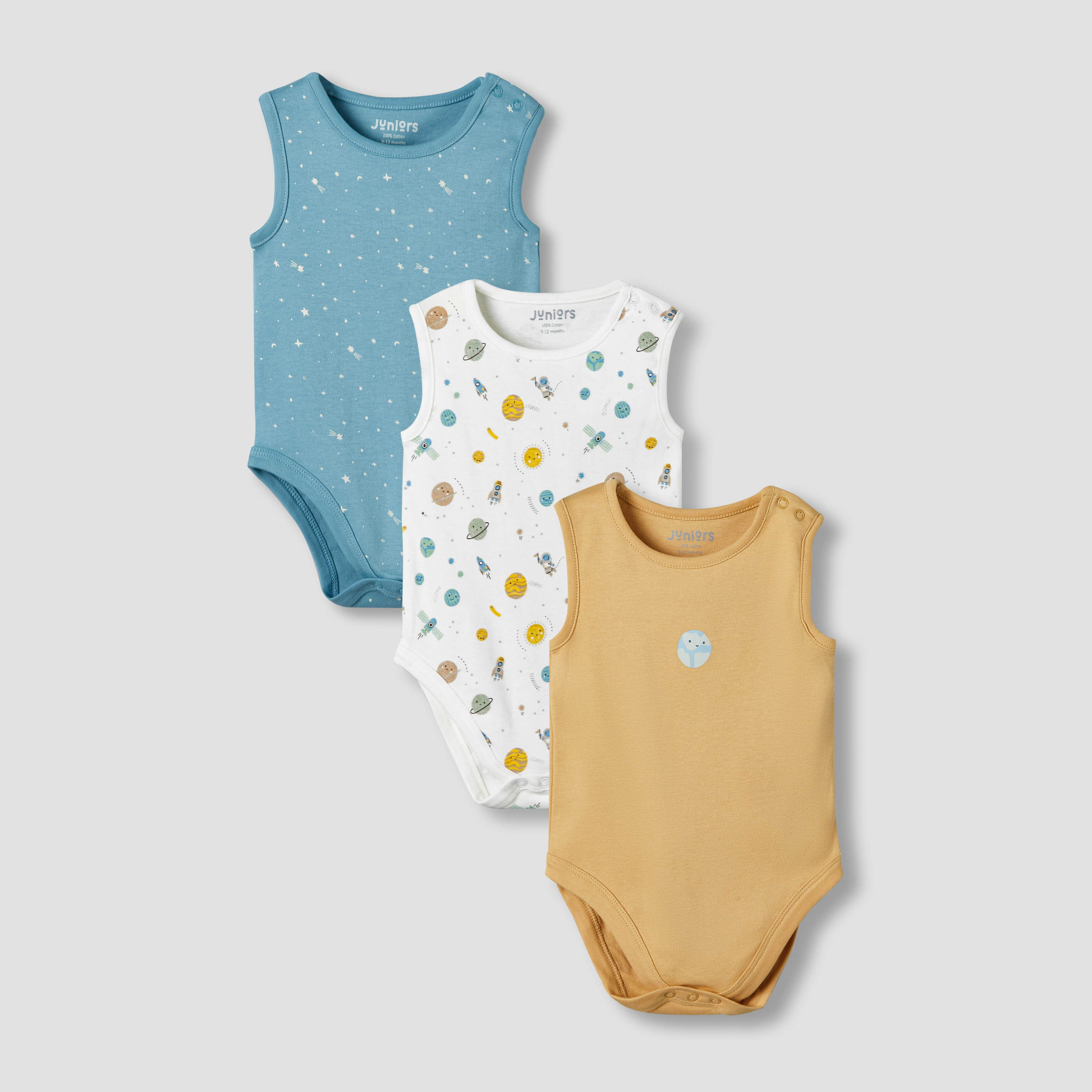 Pack of 3 Juniors Cotton Sleeveless Bodysuit with Space Print-baby-boys-clothing-bodysuits-image-1