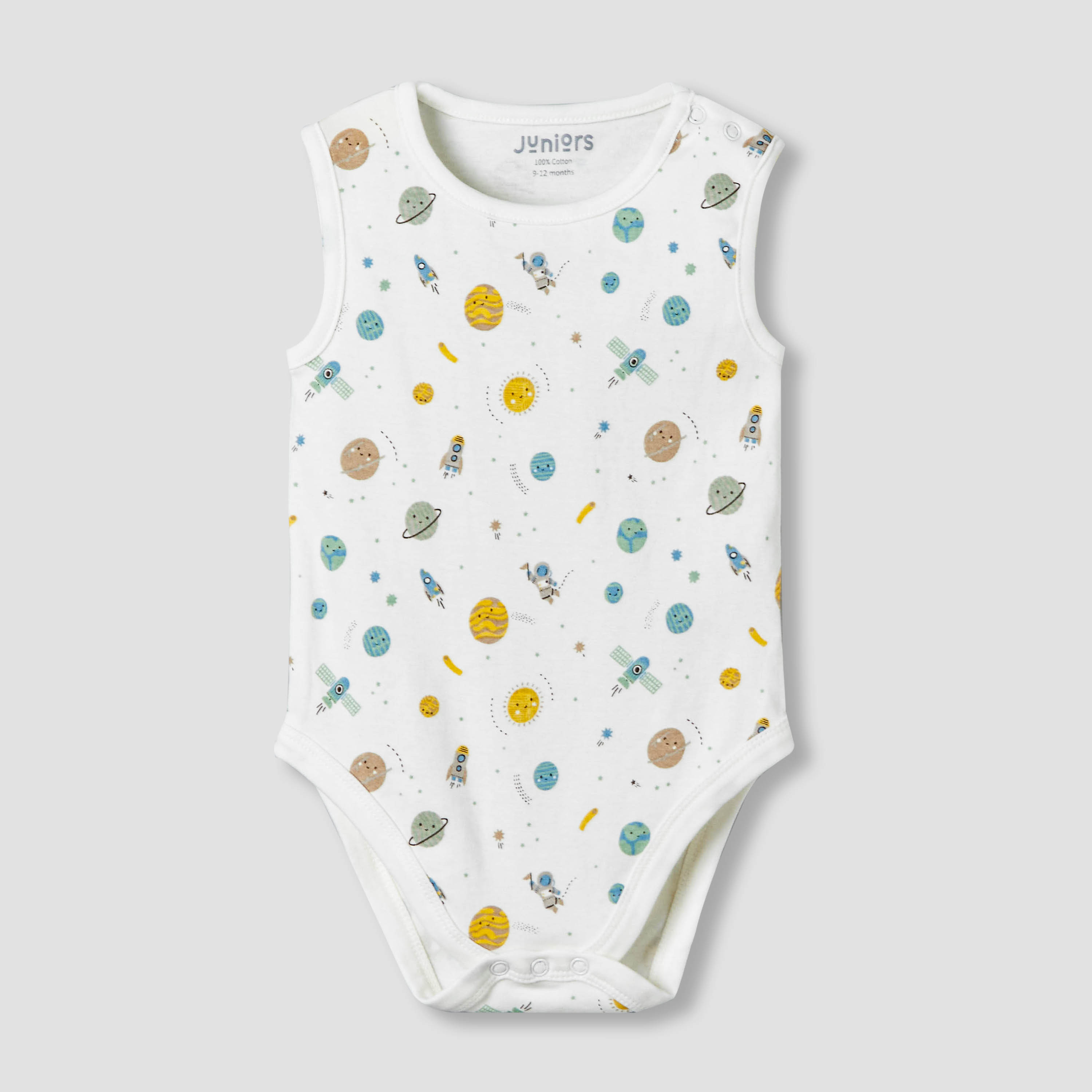 Pack of 3 Juniors Cotton Sleeveless Bodysuit with Space Print-baby-boys-clothing-bodysuits-image-2