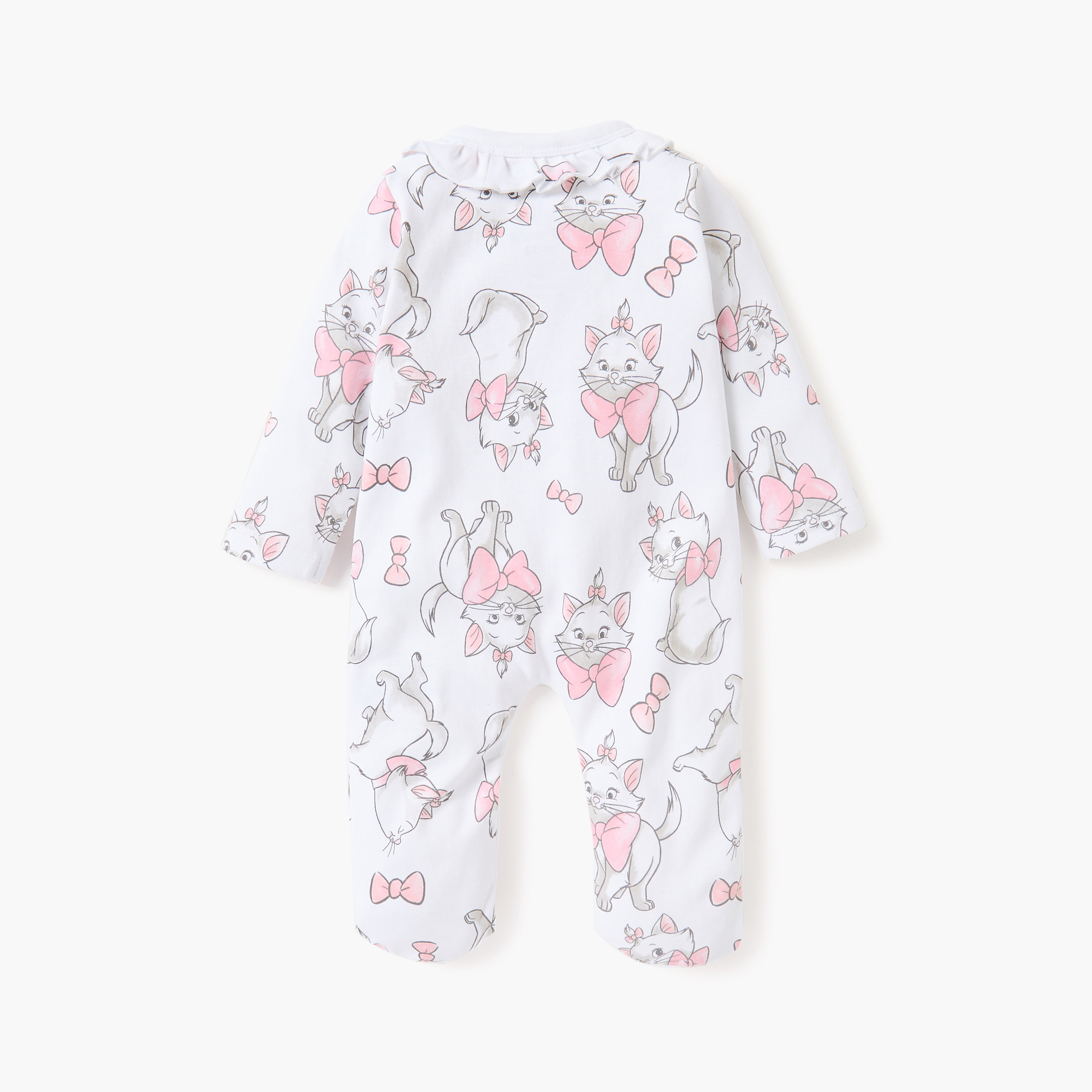Disney Marie Cat Print Closed Feet Sleepsuit with Frill Detail and Snap Button Closure-baby-girls-clothing-nightwear-sleepsuits-image-2
