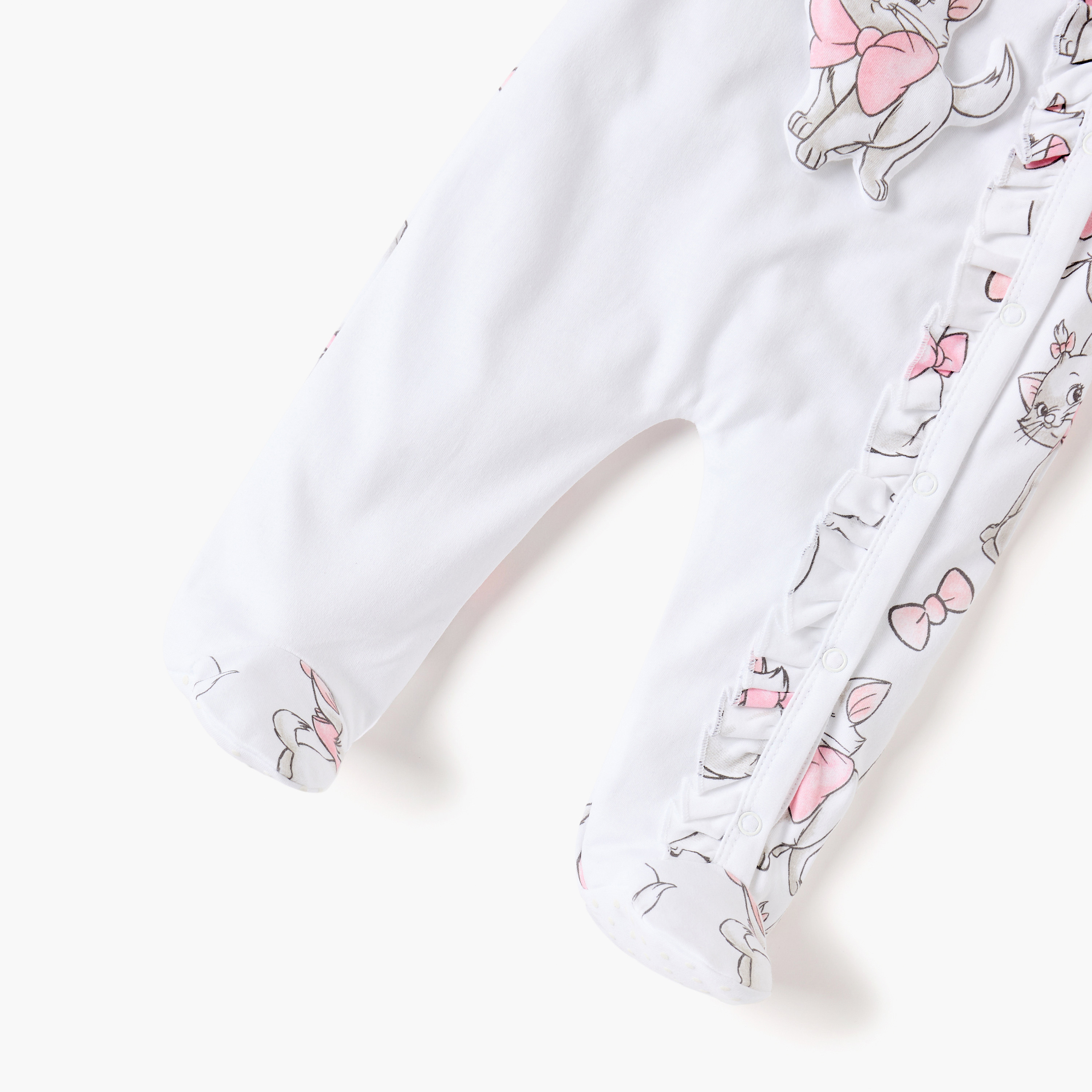Disney Marie Cat Print Closed Feet Sleepsuit with Frill Detail and Snap Button Closure-baby-girls-clothing-nightwear-sleepsuits-image-4