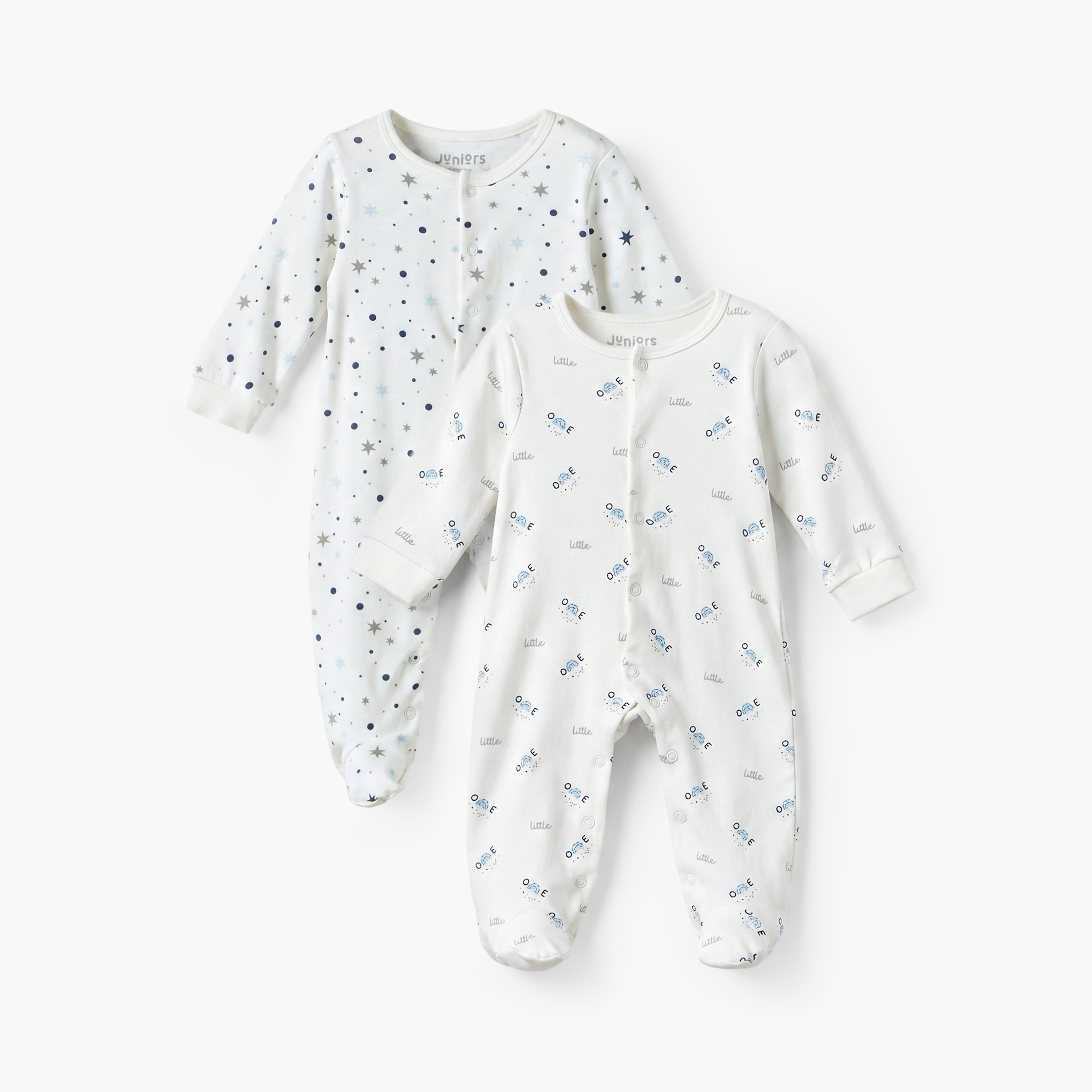 طقم بدلات نوم قطن بياقة ضيقة وأكمام طويلة وأزرار إغلاق كباسة قطعتين من جونيورز-baby-boys-clothing-nightwear-sleepsuits-image-1
