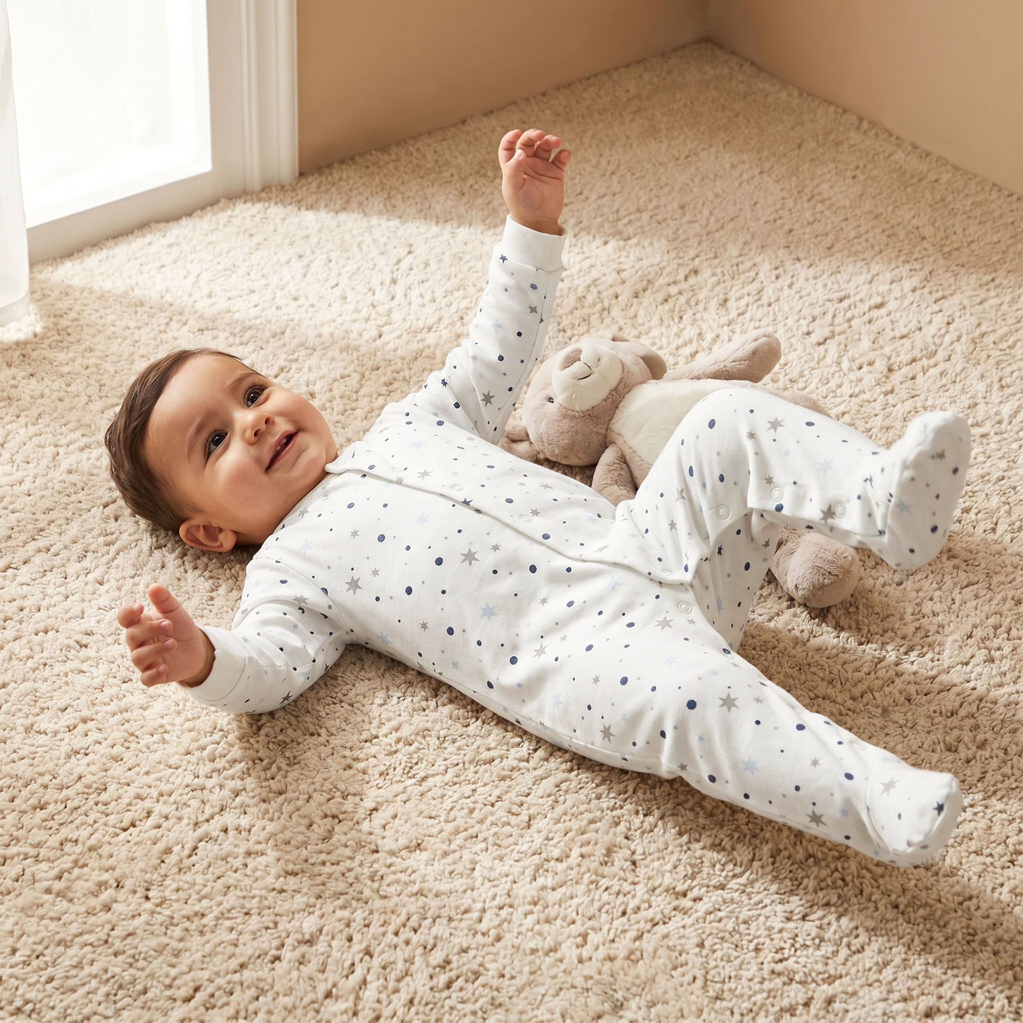 طقم بدلات نوم قطن بياقة ضيقة وأكمام طويلة وأزرار إغلاق كباسة قطعتين من جونيورز-baby-boys-clothing-nightwear-sleepsuits-image-2