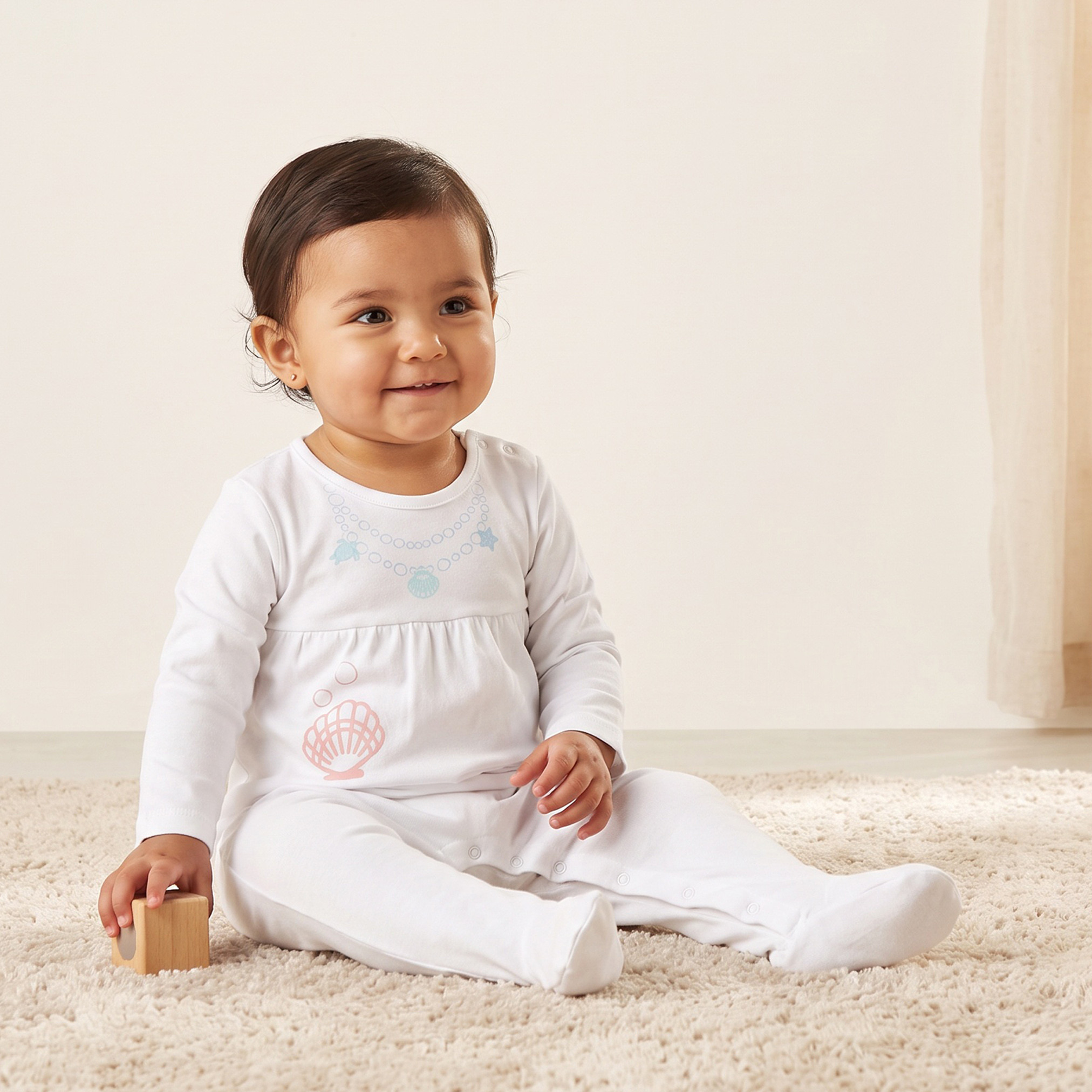 بدلة نوم قطن بأكمام طويلة وياقة ضيقة وطبعات عالم البحار من جونيورز-baby-girls-clothing-nightwear-sleepsuits-image-1