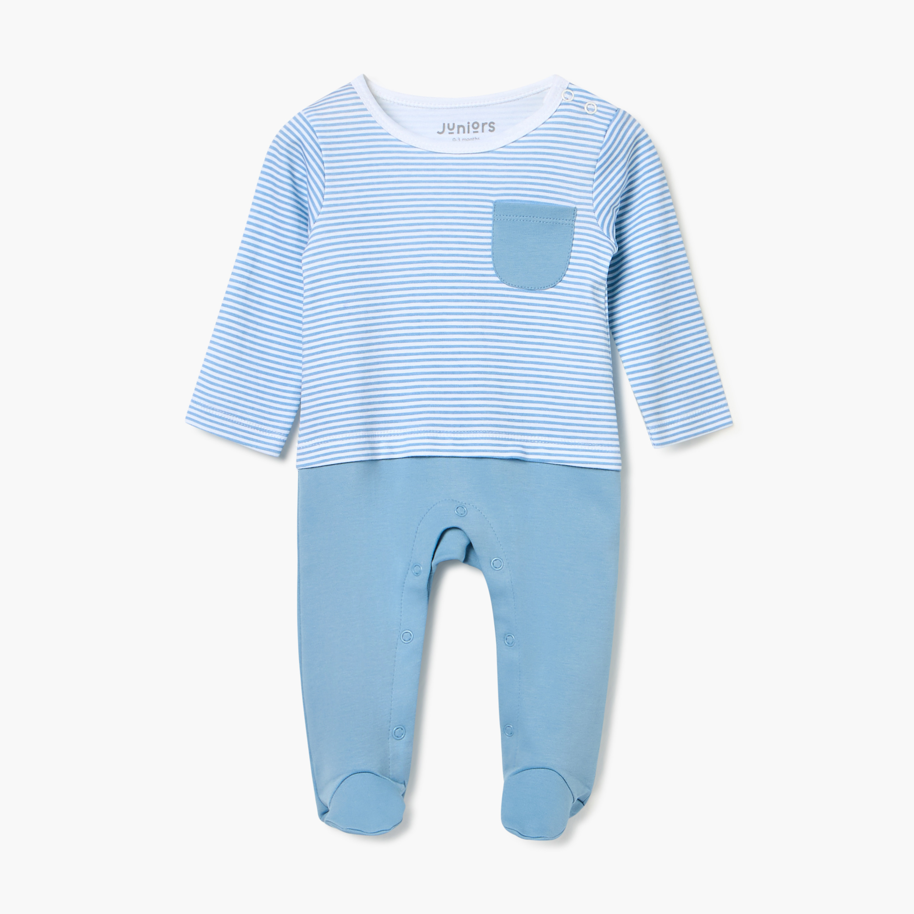 Juniors Striped Sleepsuit with Long Sleeves and Button Closure-baby-boys-clothing-nightwear-sleepsuits-image-1