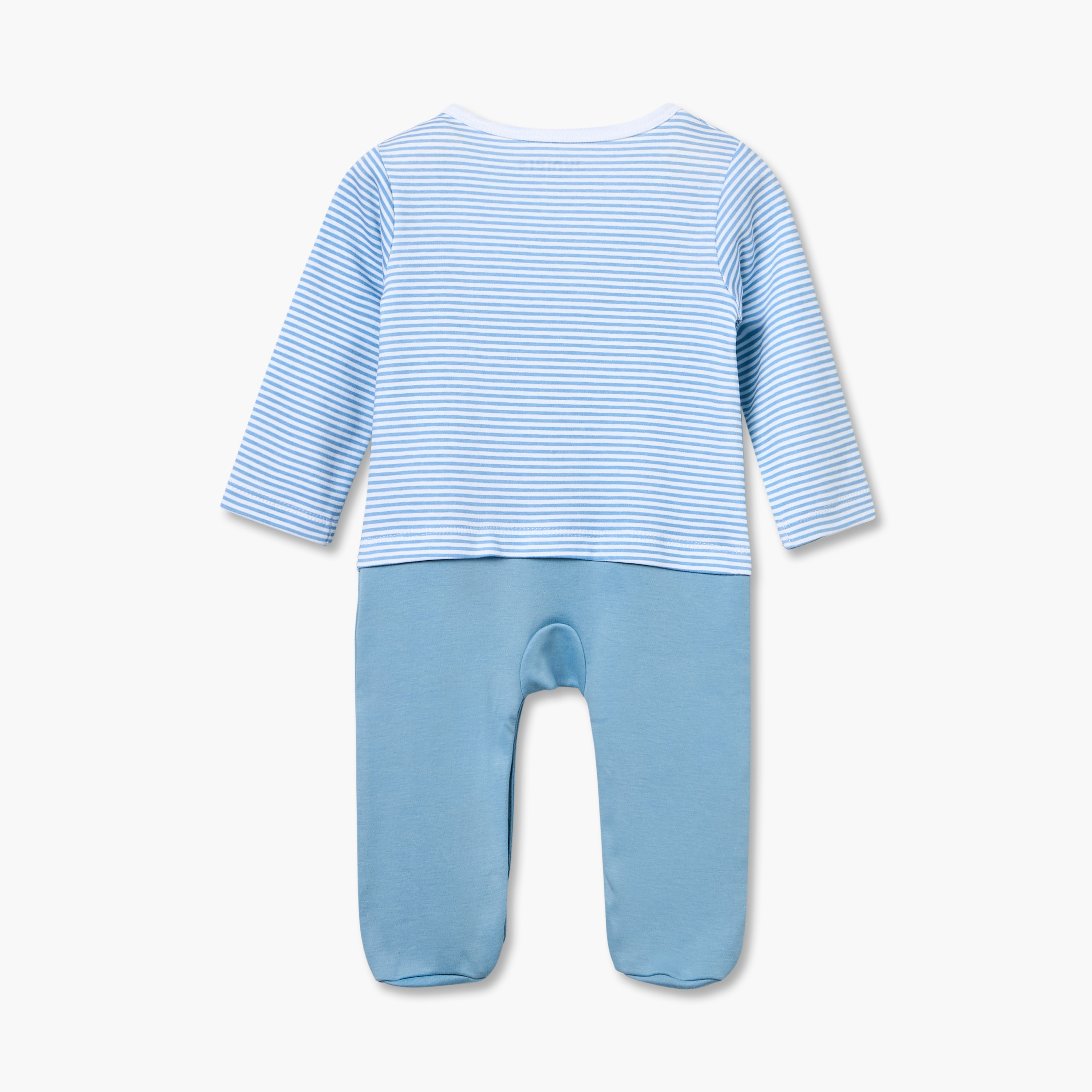 Juniors Striped Sleepsuit with Long Sleeves and Button Closure-baby-boys-clothing-nightwear-sleepsuits-image-2