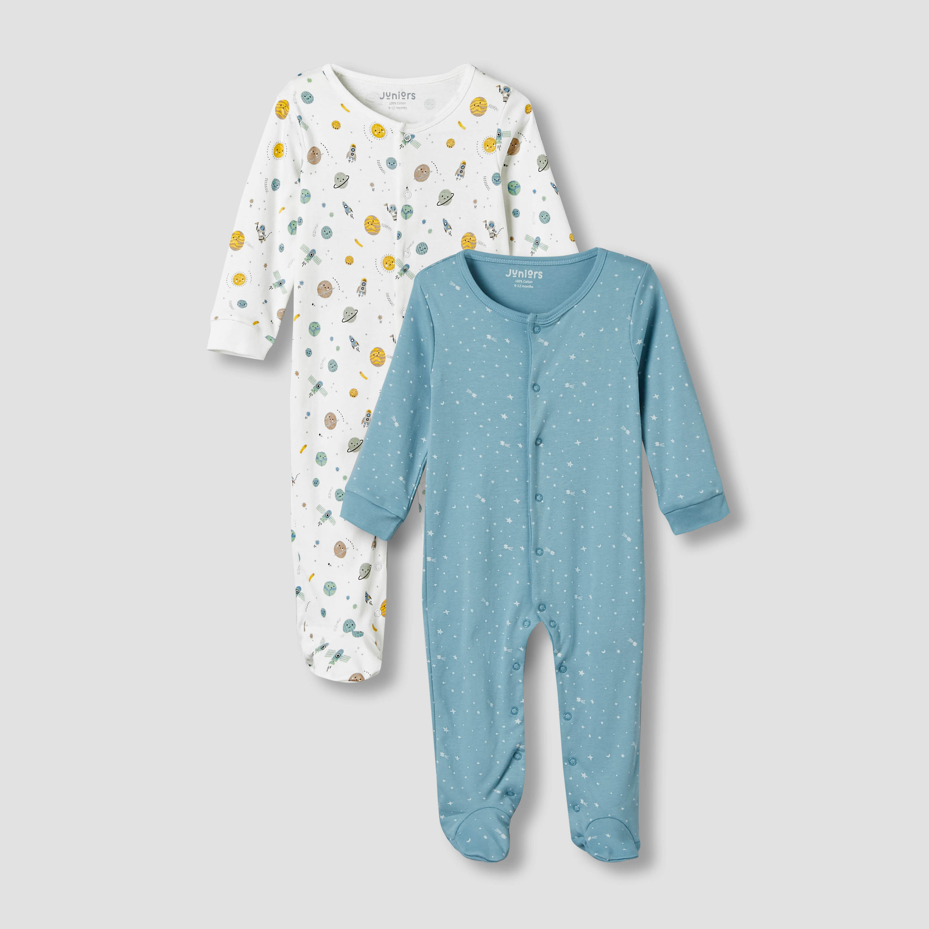 Pack of 2 Juniors Cotton Long Sleeves Sleepsuit with Space Print-baby-boys-clothing-nightwear-sleepsuits-image-1