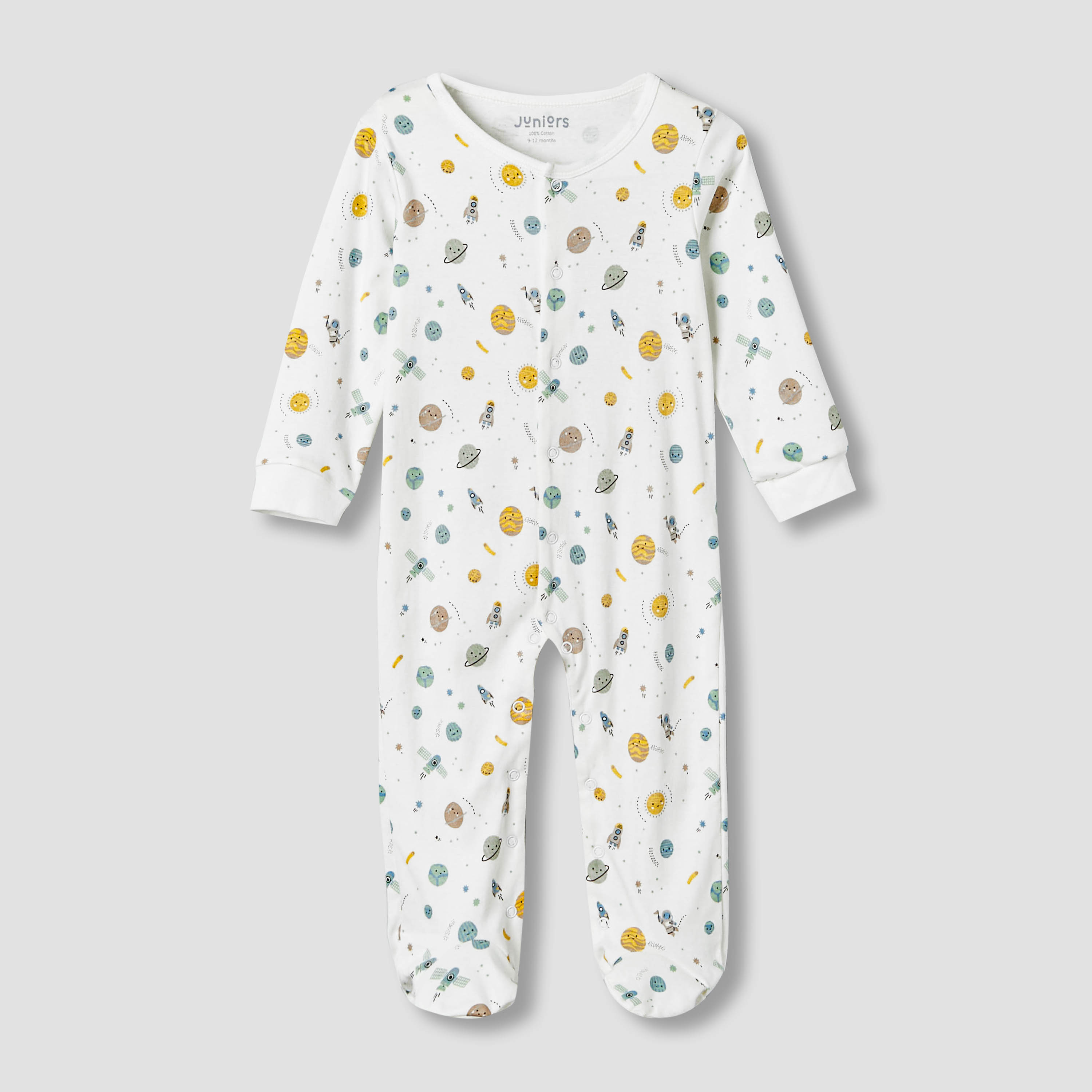 Pack of 2 Juniors Cotton Long Sleeves Sleepsuit with Space Print-baby-boys-clothing-nightwear-sleepsuits-image-3