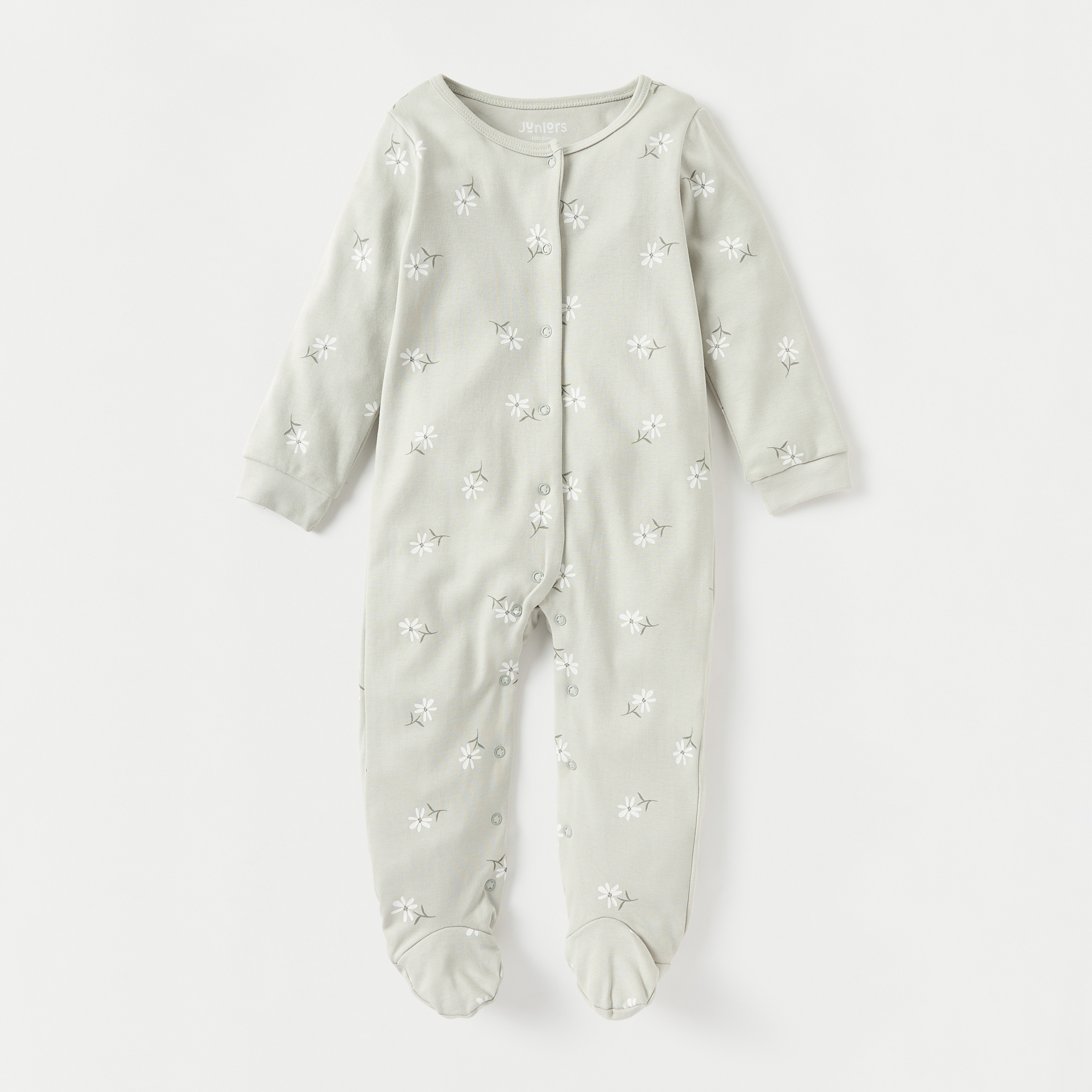 Juniors Floral Print Closed-Feet Sleepsuit with Button Closure - Set of 2-baby-girls-clothing-nightwear-sleepsuits-image-2