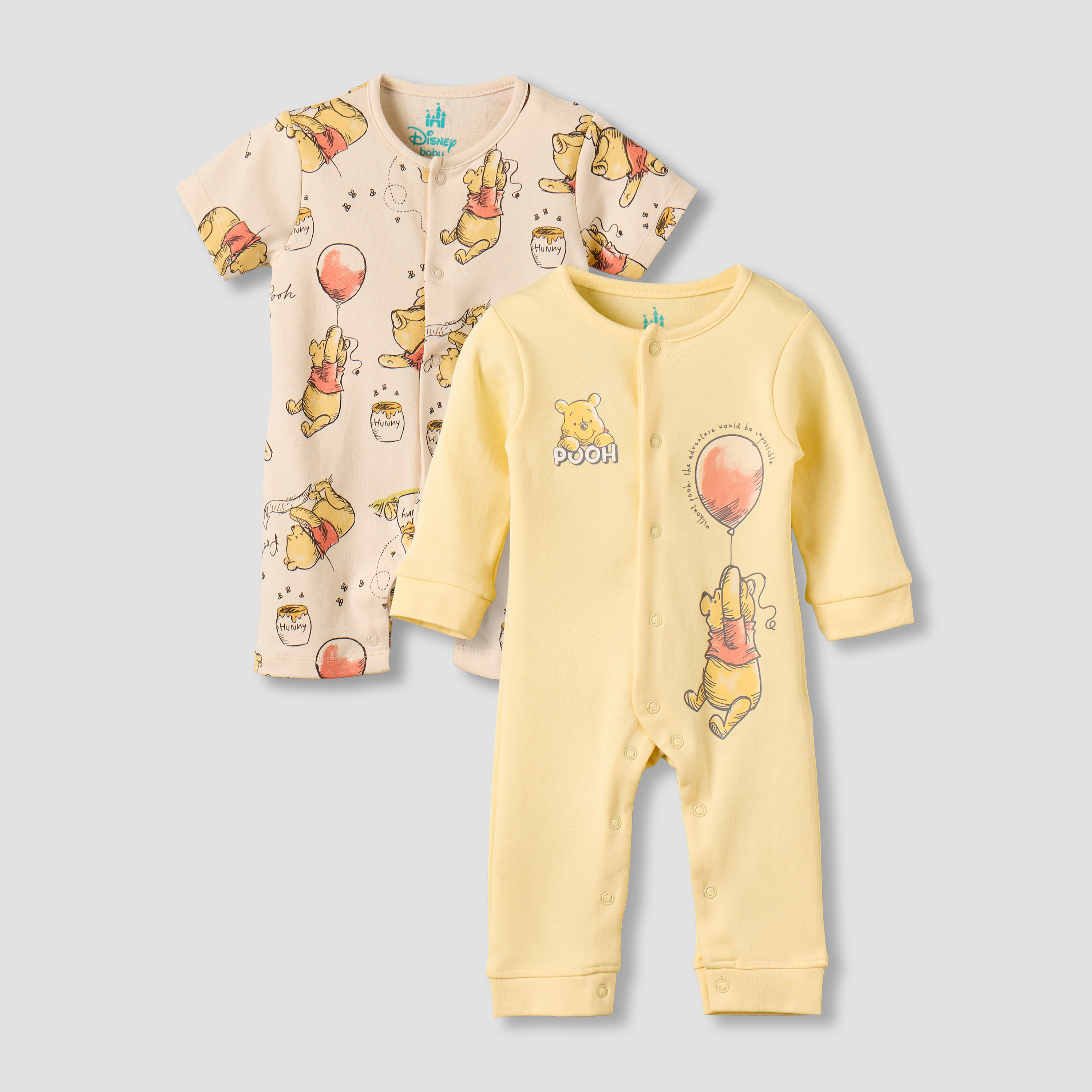 Set of 2 Disney Cotton Round Neck Sleepsuit and Romper with Winnie the Pooh Print-baby-boys-clothing-nightwear-sleepsuits-image-1