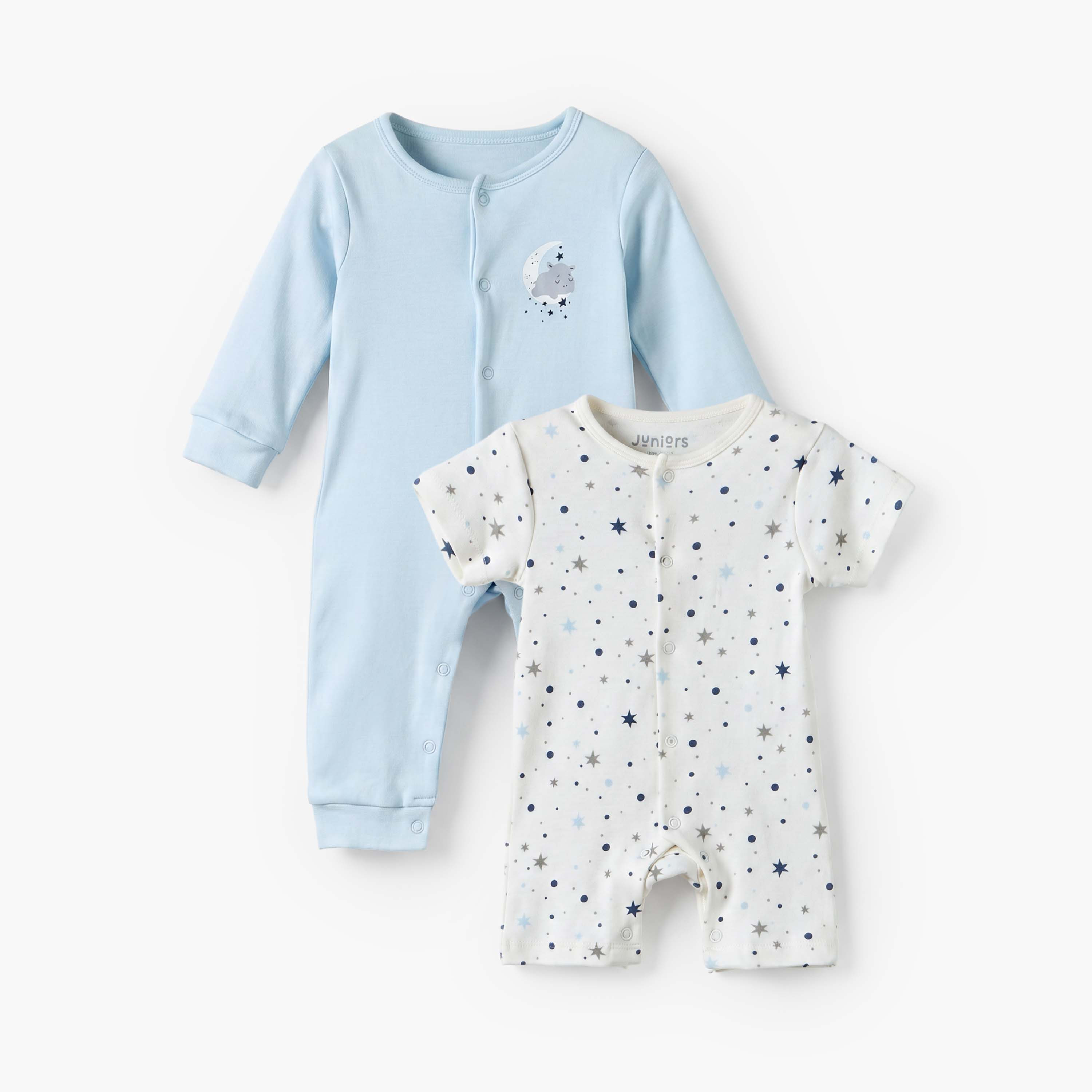 Set of 2 Juniors Crew Neck Long Sleeves Sleepsuit with Romper-baby-boys-clothing-nightwear-sleepsuits-image-1