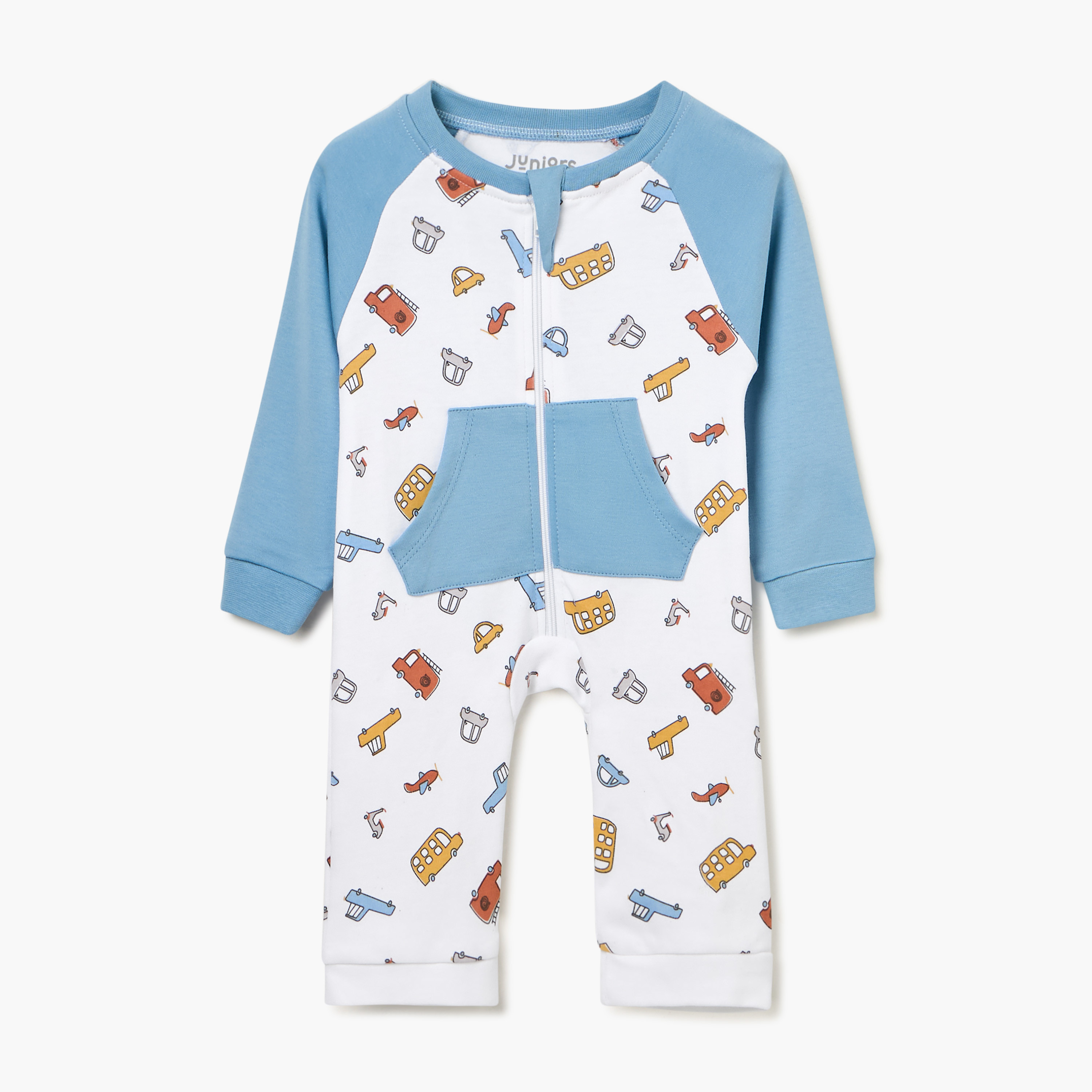 Juniors Vehicle Print Sleepsuit with Long Sleeves and Zip Closure-baby-boys-clothing-nightwear-sleepsuits-image-1