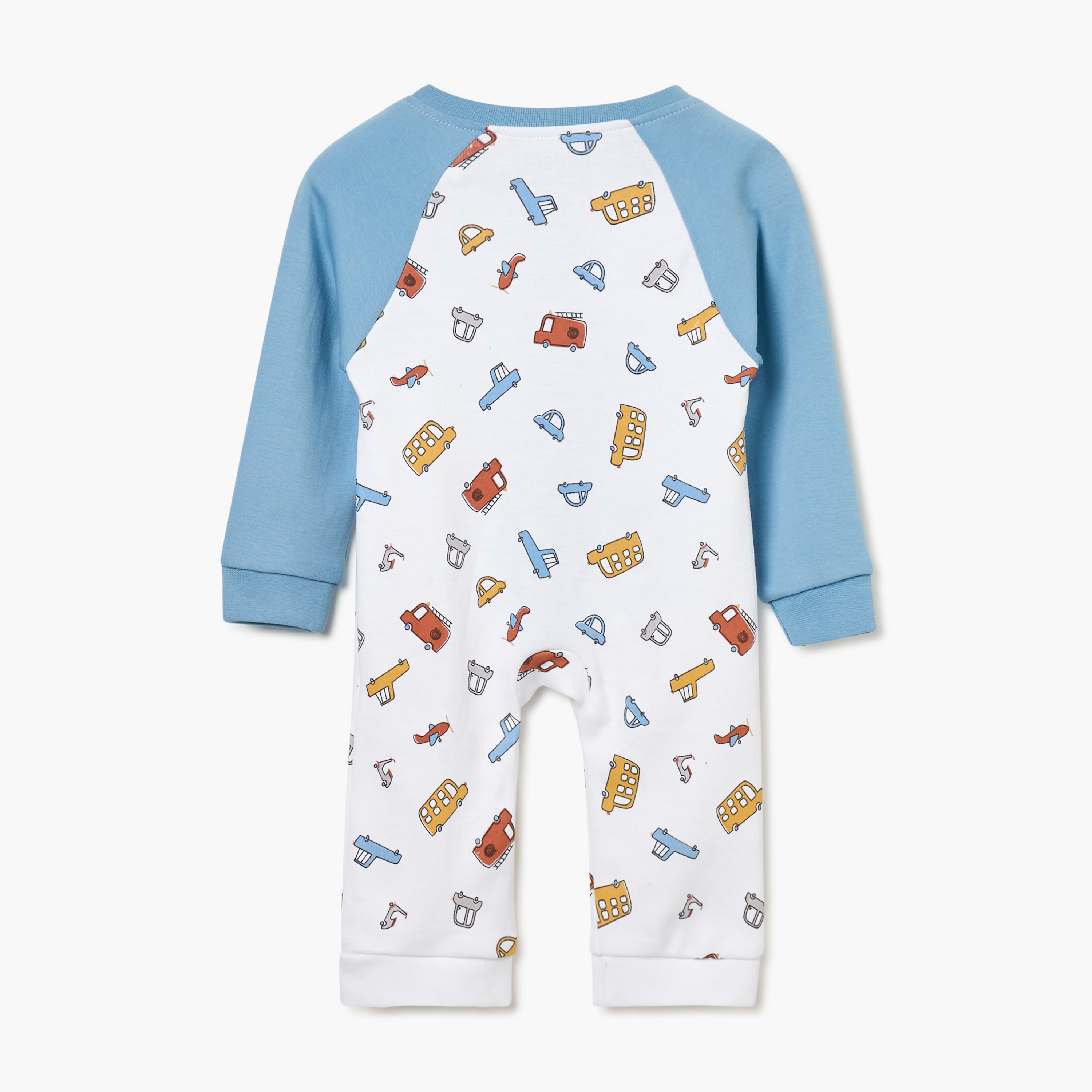 Juniors Vehicle Print Sleepsuit with Long Sleeves and Zip Closure-baby-boys-clothing-nightwear-sleepsuits-image-2