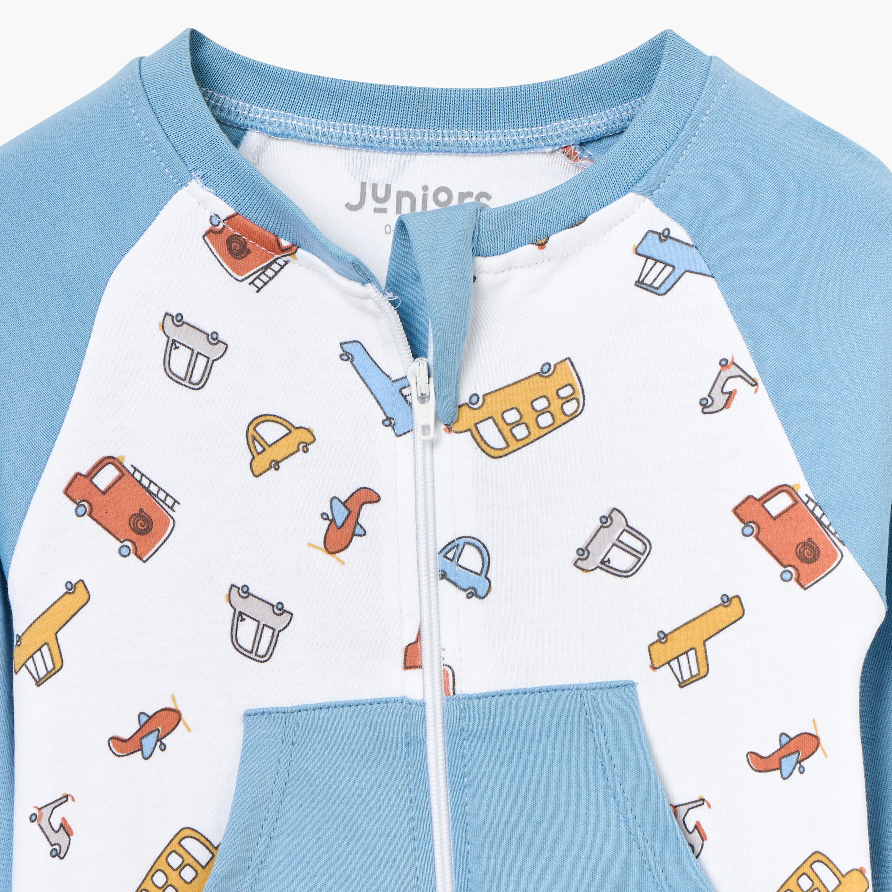 Juniors Vehicle Print Sleepsuit with Long Sleeves and Zip Closure-baby-boys-clothing-nightwear-sleepsuits-image-3