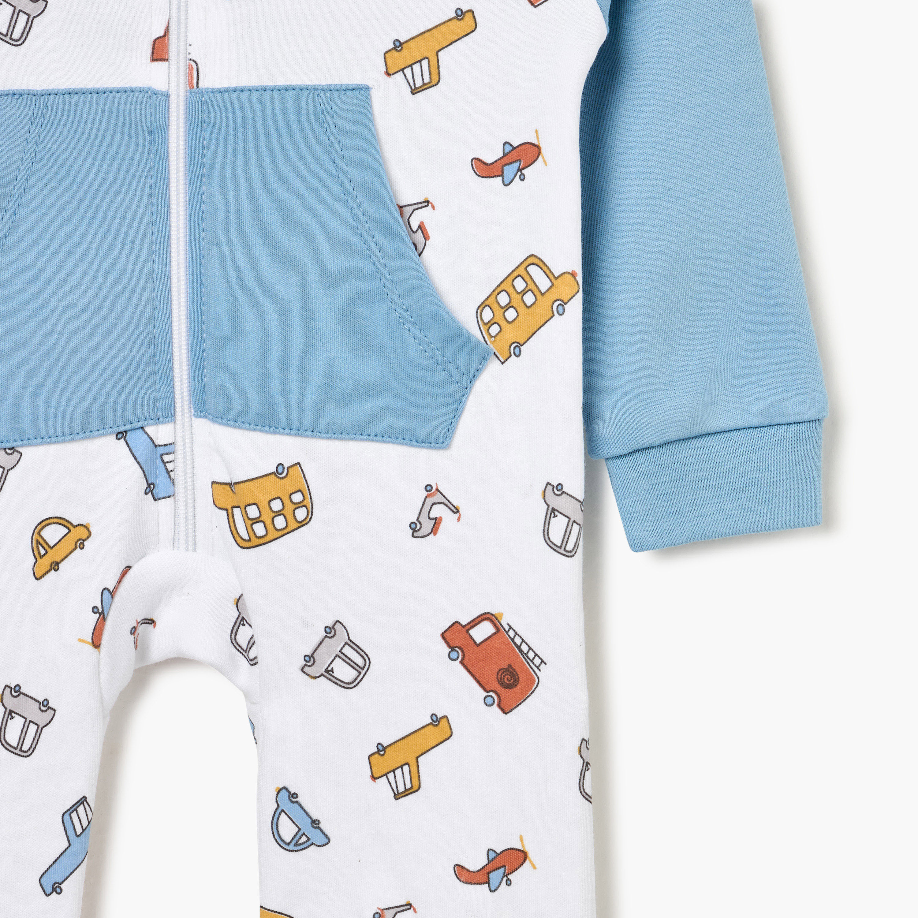 Juniors Vehicle Print Sleepsuit with Long Sleeves and Zip Closure-baby-boys-clothing-nightwear-sleepsuits-image-4