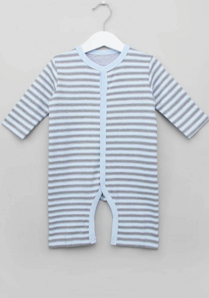Juniors Printed Round Neck Sleepsuit with Long Sleeves - Set of 3-Sleepsuits-image-5