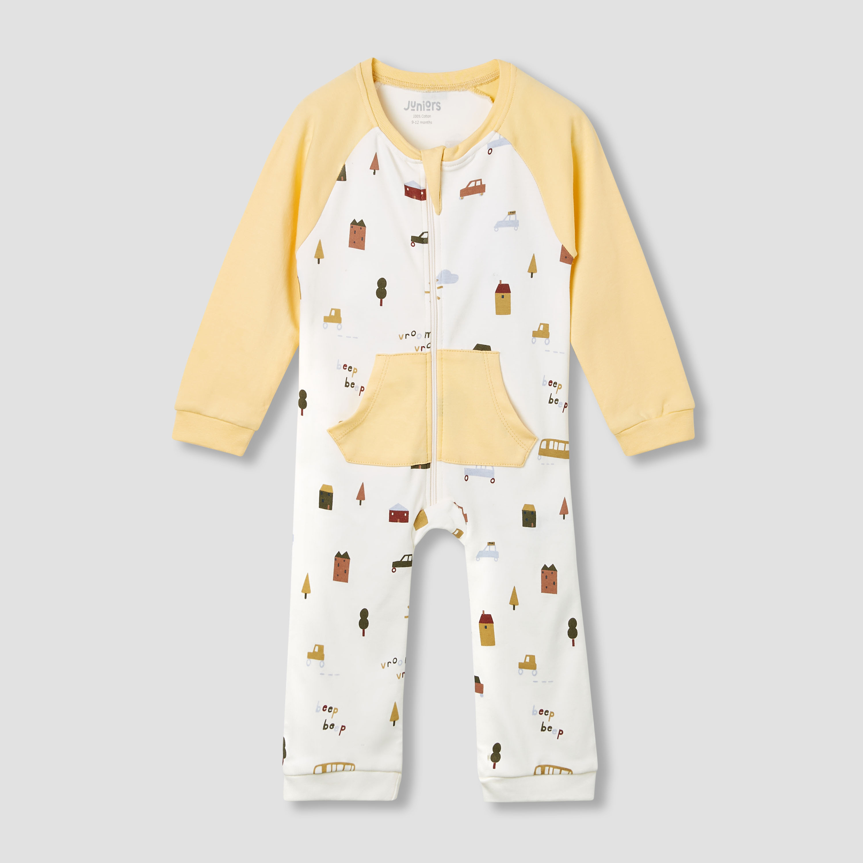 Juniors Round Neck Sleepsuit with  Zip Closure - Cotton - Long Sleeves-baby-boys-clothing-nightwear-sleepsuits-image-1