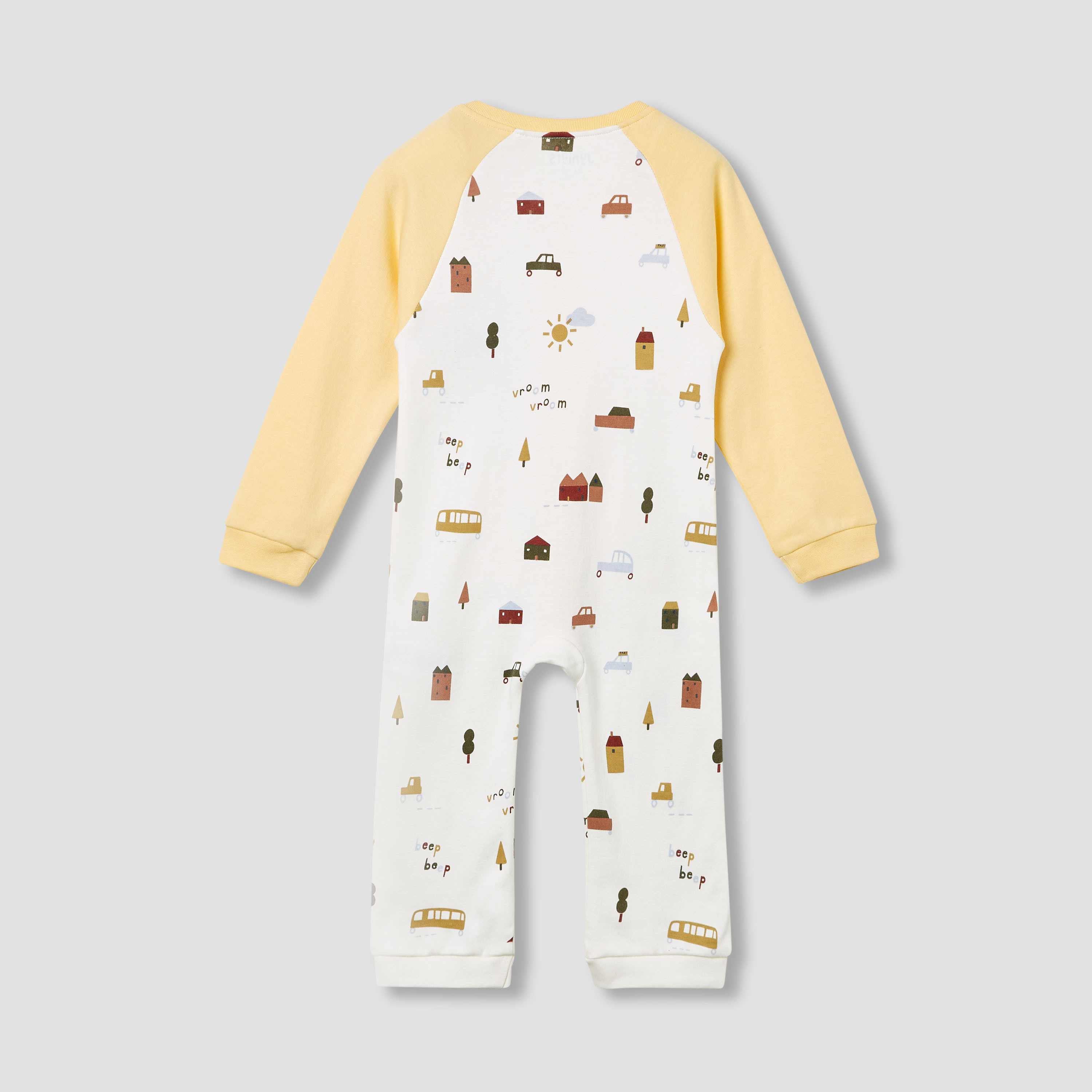 Juniors Round Neck Sleepsuit with  Zip Closure - Cotton - Long Sleeves-baby-boys-clothing-nightwear-sleepsuits-image-2