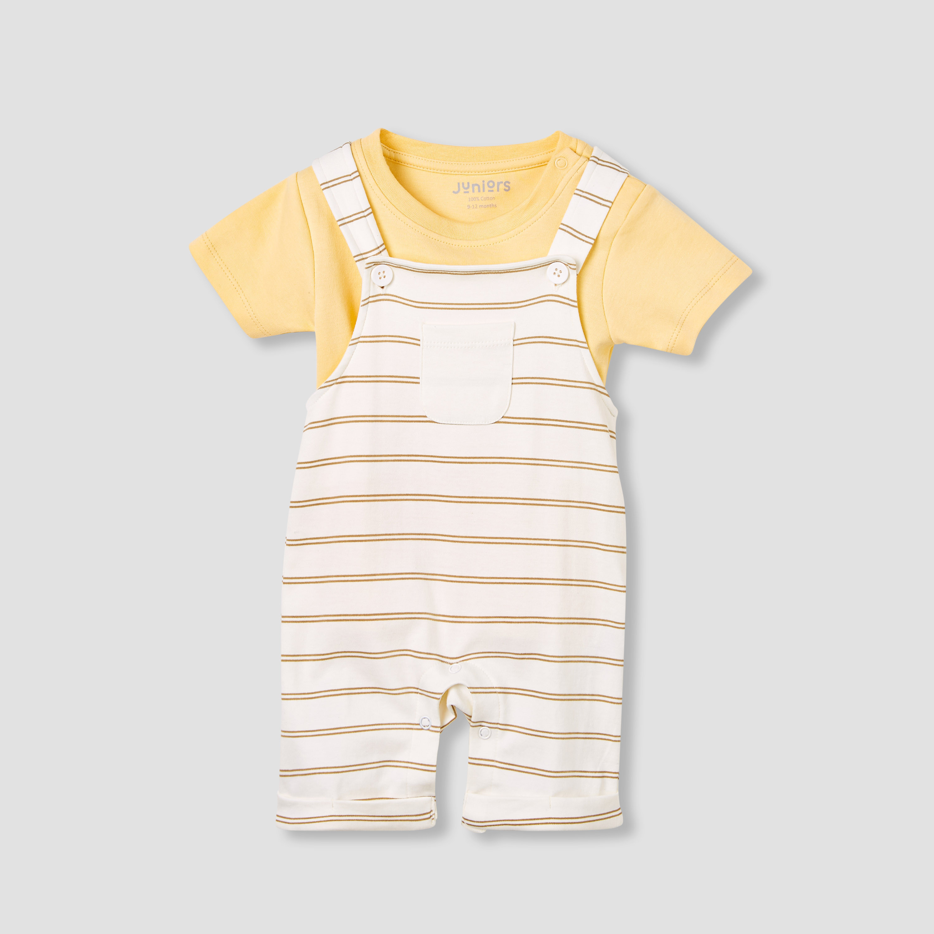 طقم دنغري مخطط وتيشيرت سادة من جونيورز-baby-boys-clothing-rompers-image-6