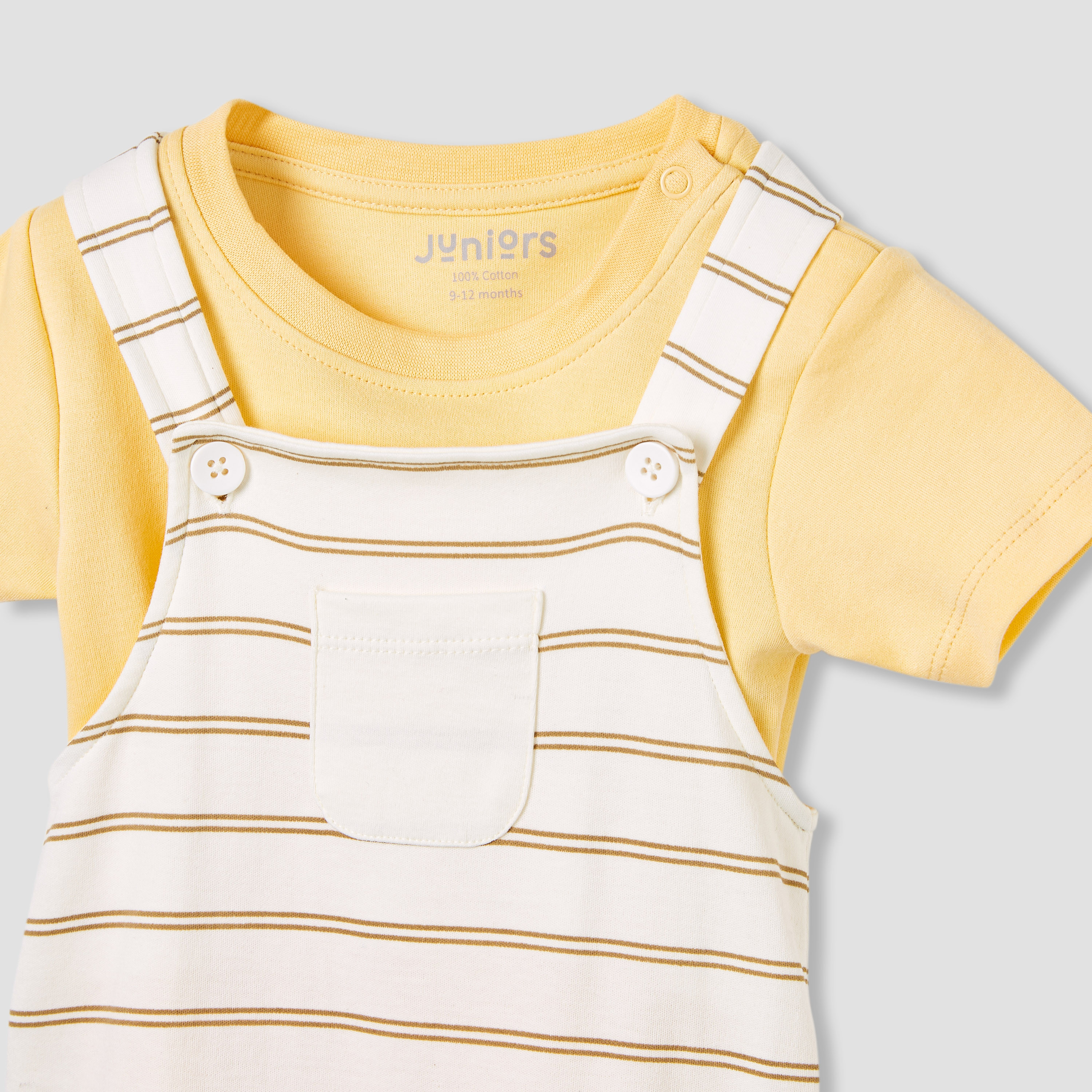 طقم دنغري مخطط وتيشيرت سادة من جونيورز-baby-boys-clothing-rompers-image-3