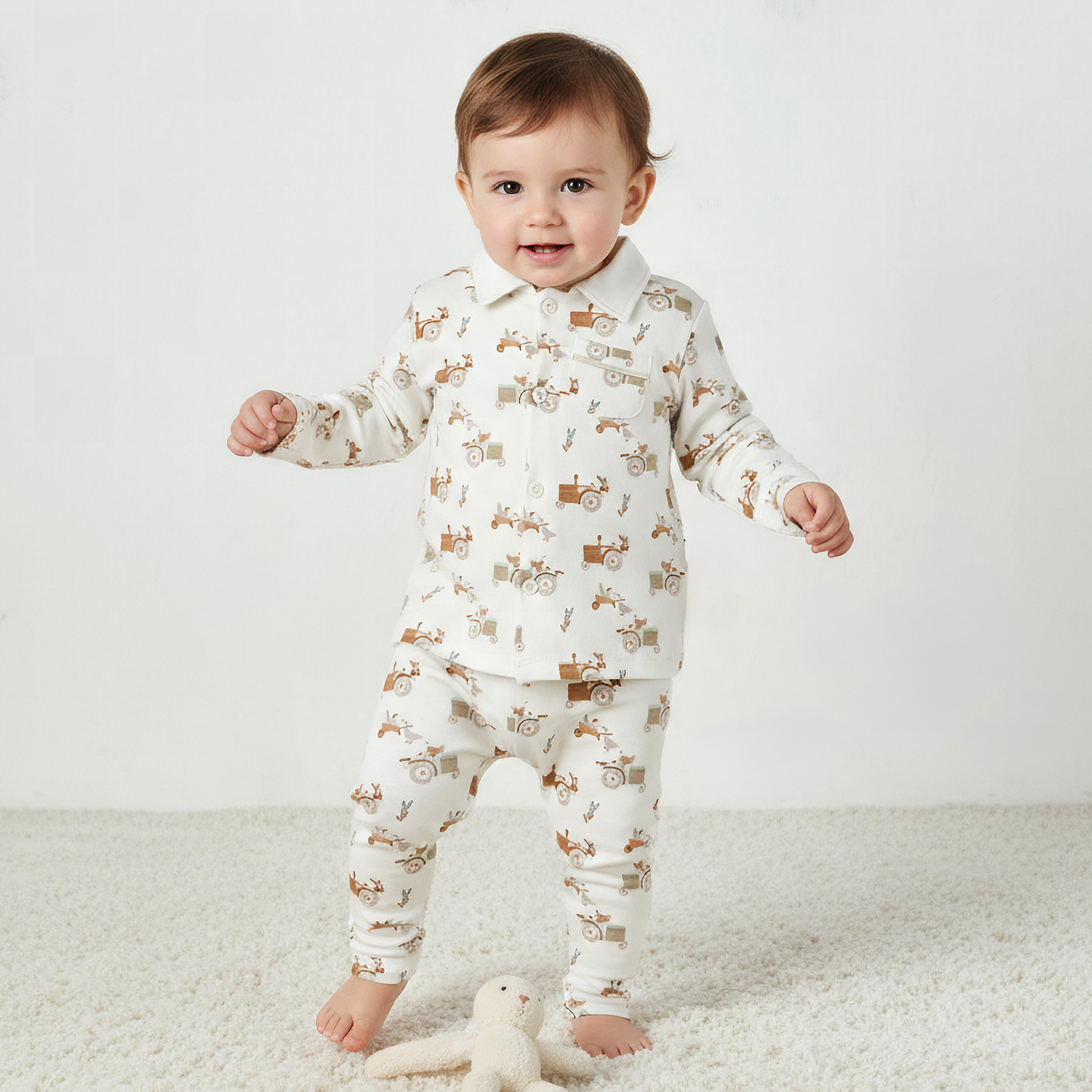 Juniors Pyjama Set with Farmyard Print – Cotton – Long Sleeve – Collared Neck-baby-boys-clothing-nightwear-pyjamasets-image-1