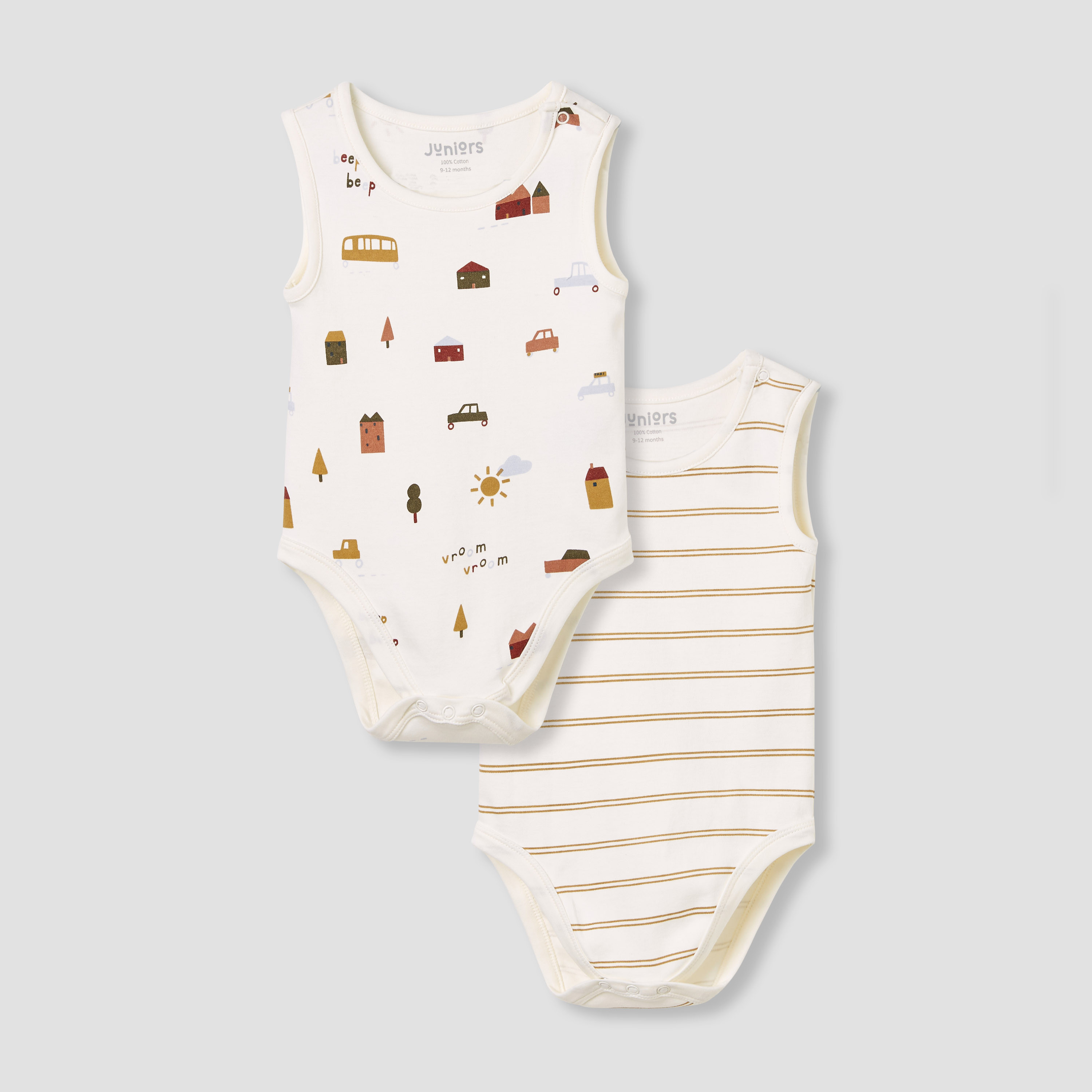 Juniors Printed Sleeveless Bodysuit with Button Closure - Set of 2-baby-boys-clothing-bodysuits-image-1