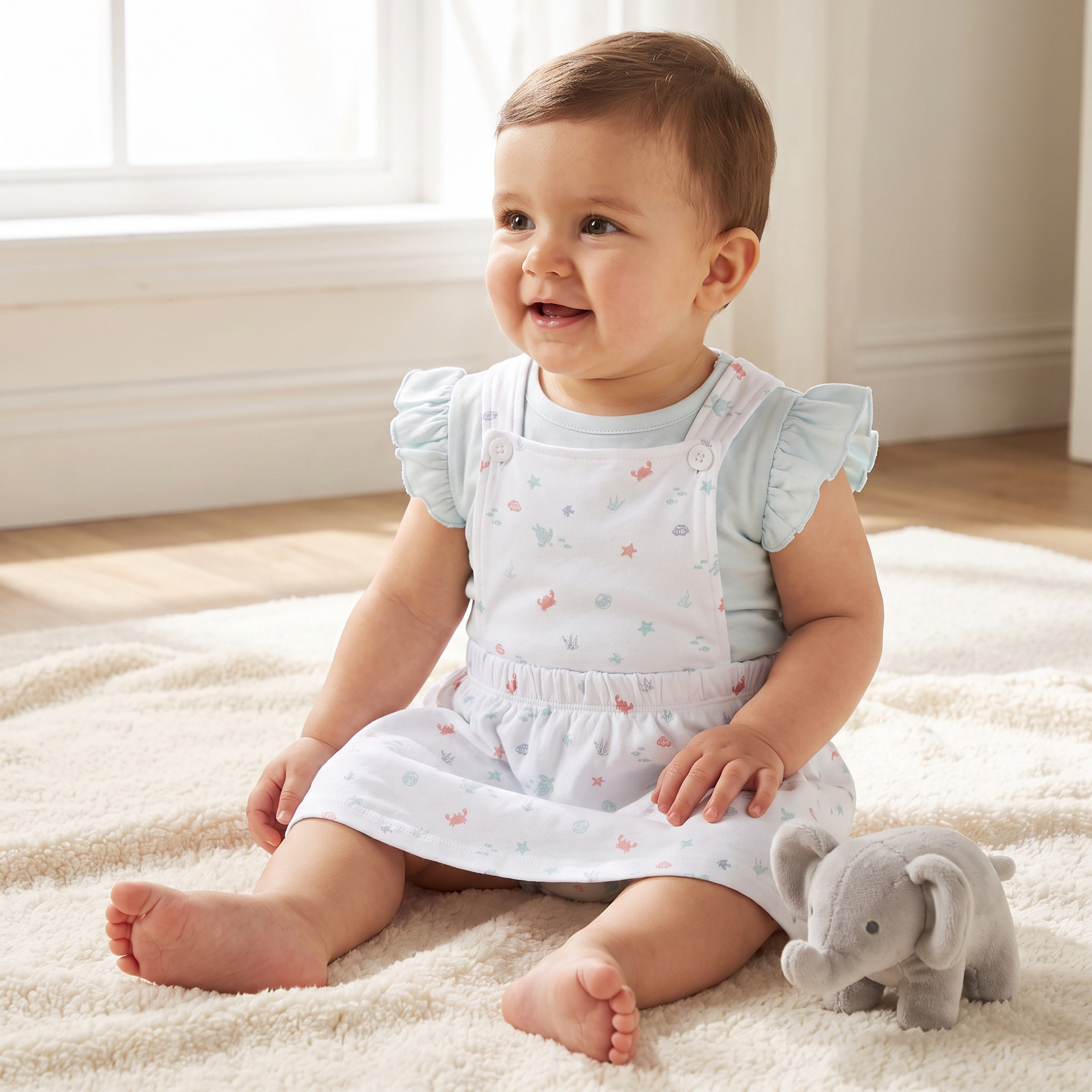 طقم فستان دنغري وبلوزة دون أكمام بياقة ضيقة وطبعات عالم البحار من جونيورز-baby-girls-clothing-setsandcoords-image-1