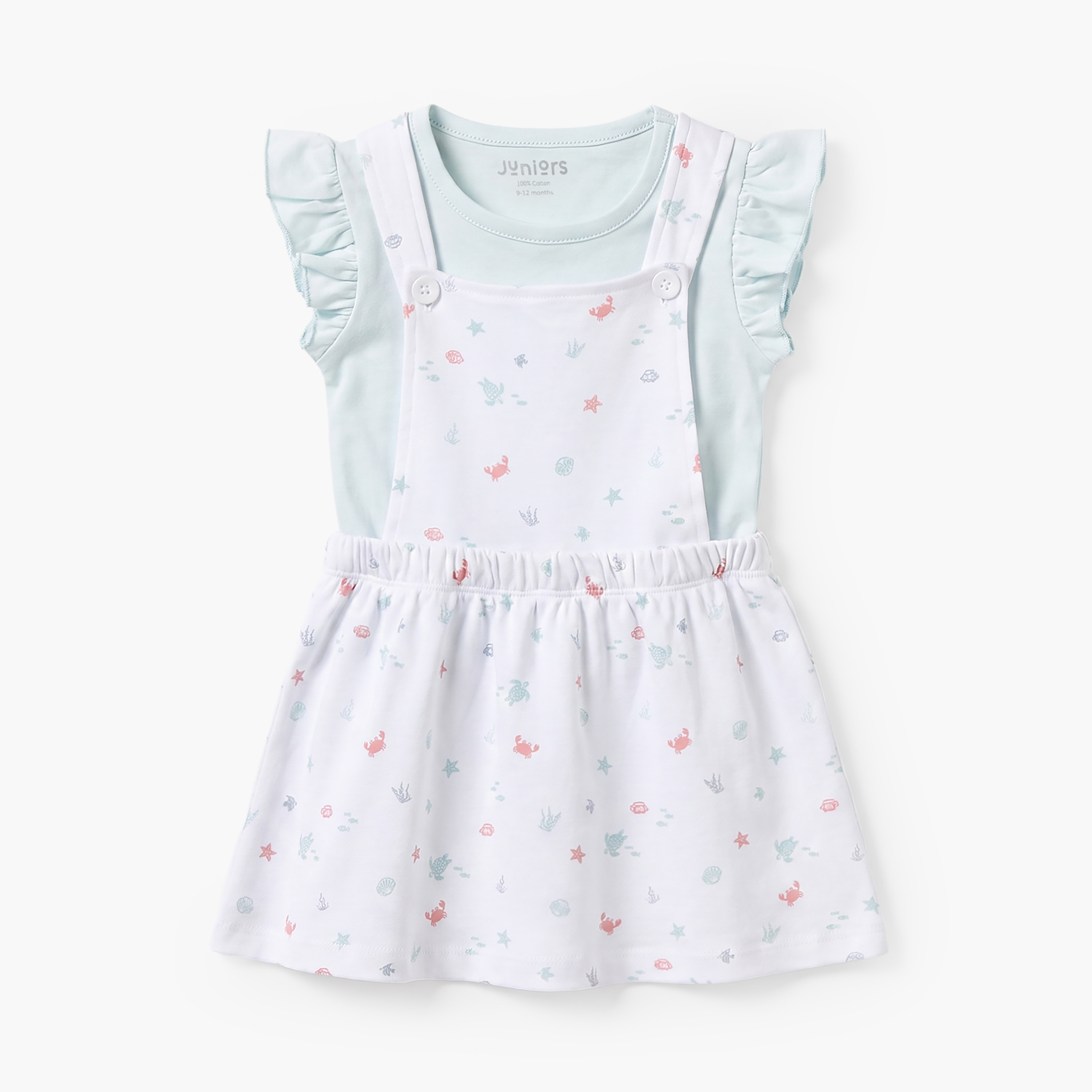 طقم فستان دنغري وبلوزة دون أكمام بياقة ضيقة وطبعات عالم البحار من جونيورز-baby-girls-clothing-setsandcoords-image-2