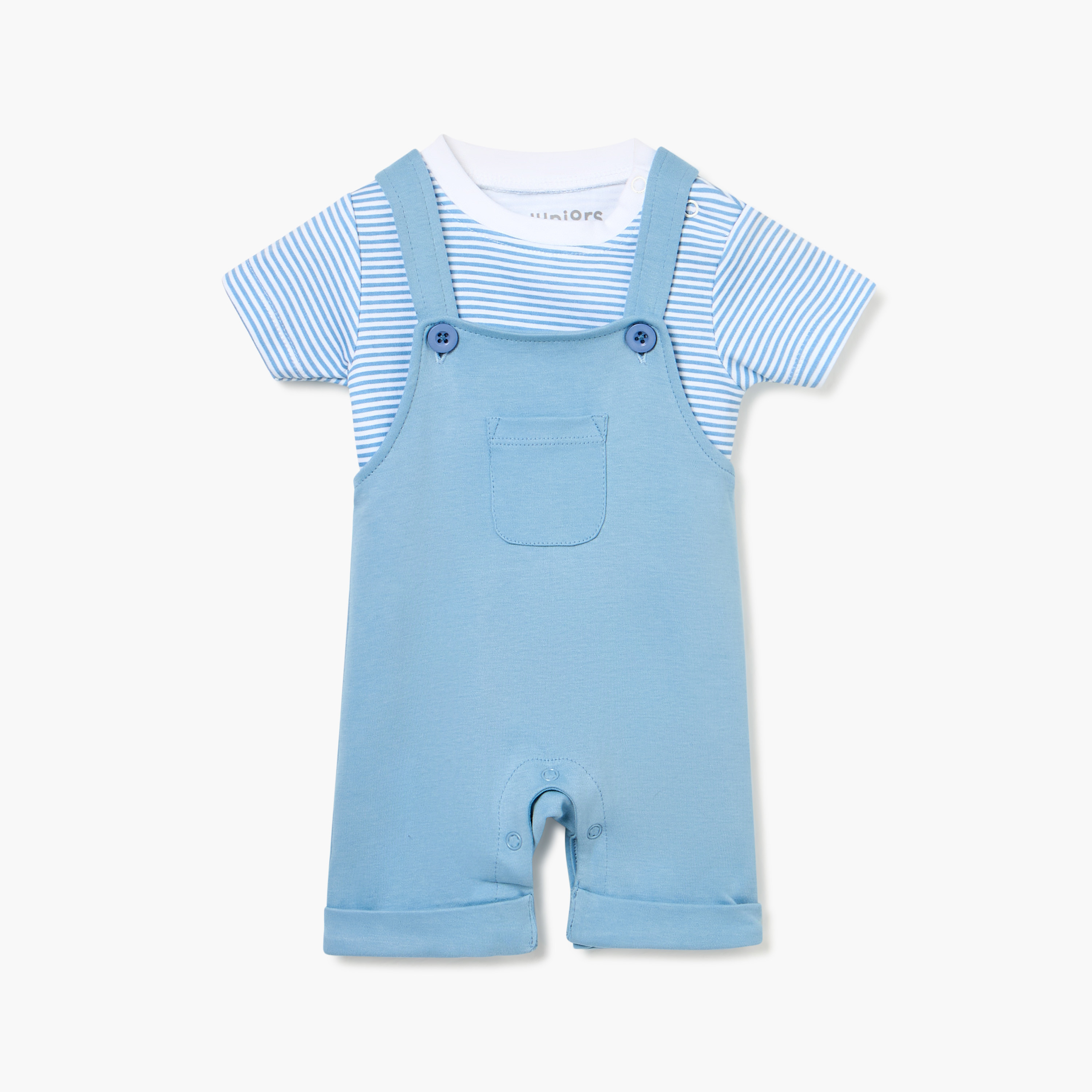 Juniors Striped T-shirt and Dungaree Set-baby-boys-clothing-rompers-image-1