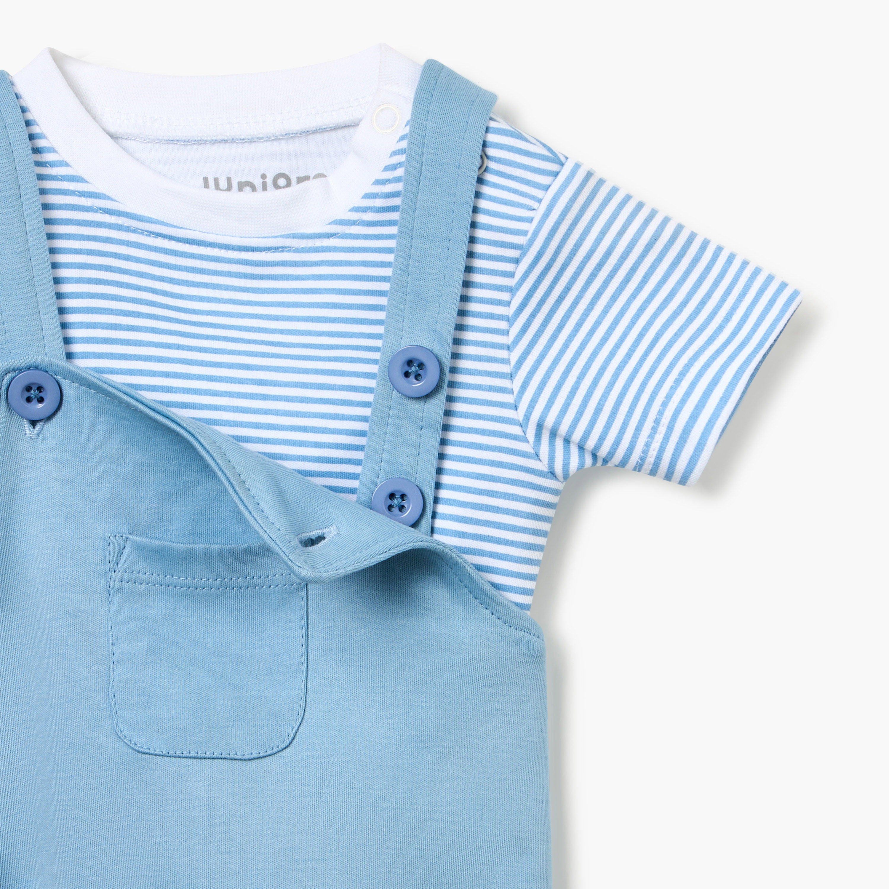 Juniors Striped T-shirt and Dungaree Set-baby-boys-clothing-rompers-image-4