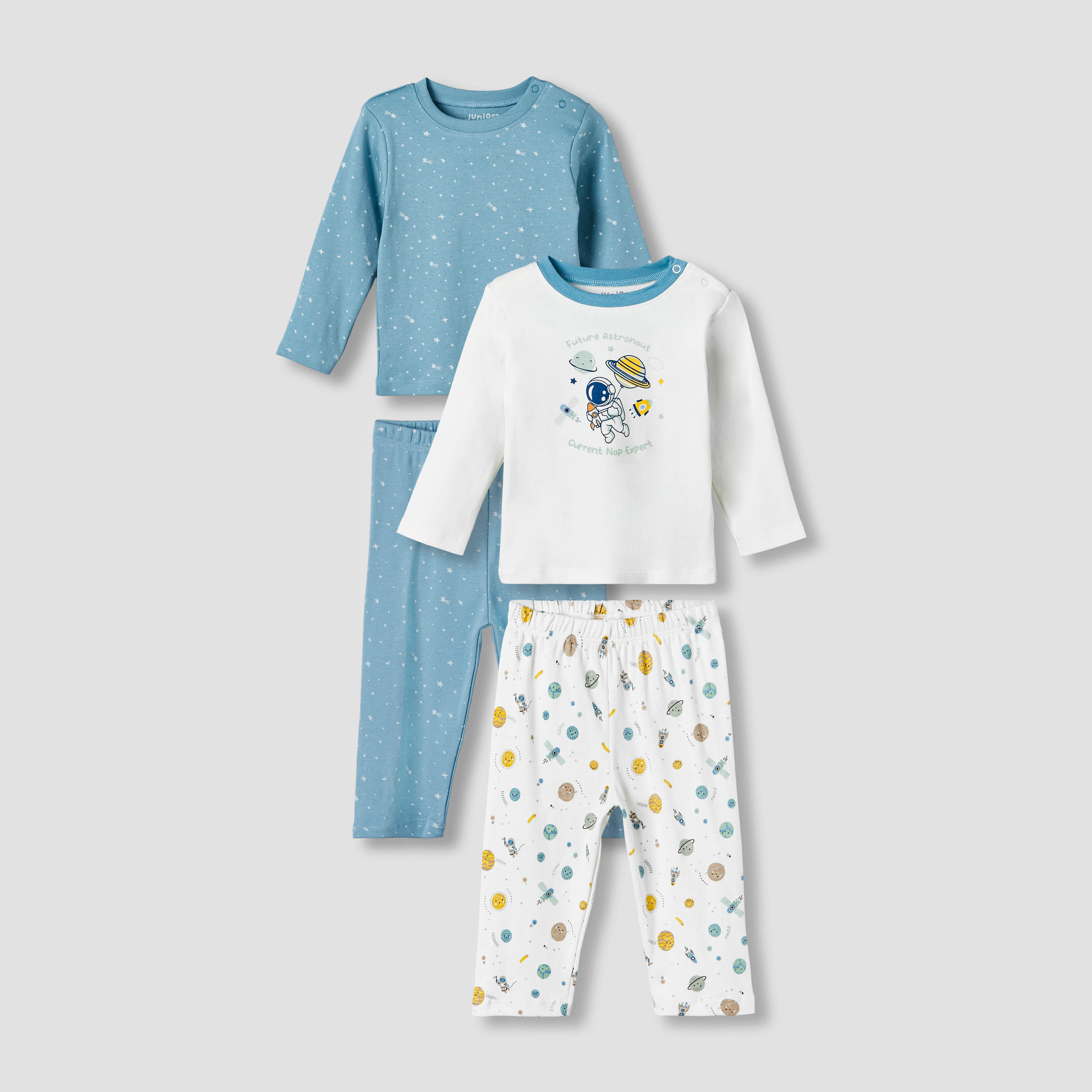 Pack of 2 Juniors Cotton Long Sleeves Pyjama Set with Space Print-baby-boys-clothing-nightwear-pyjamasets-image-1