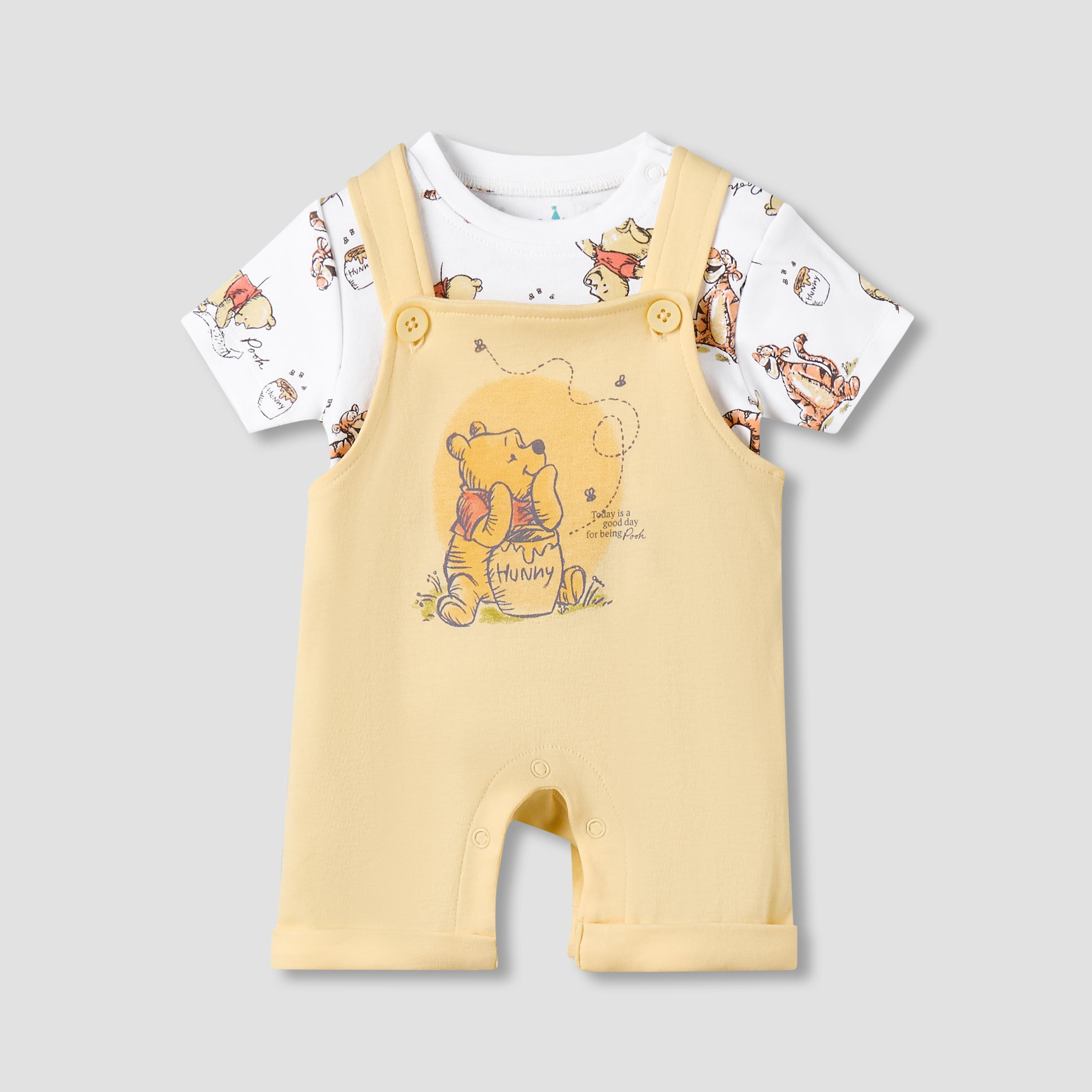 Disney Crew Neck Short Sleeves T-shirt and Dungaree Set with Winnie the Pooh Print-baby-boys-clothing-setsandcoords-image-2