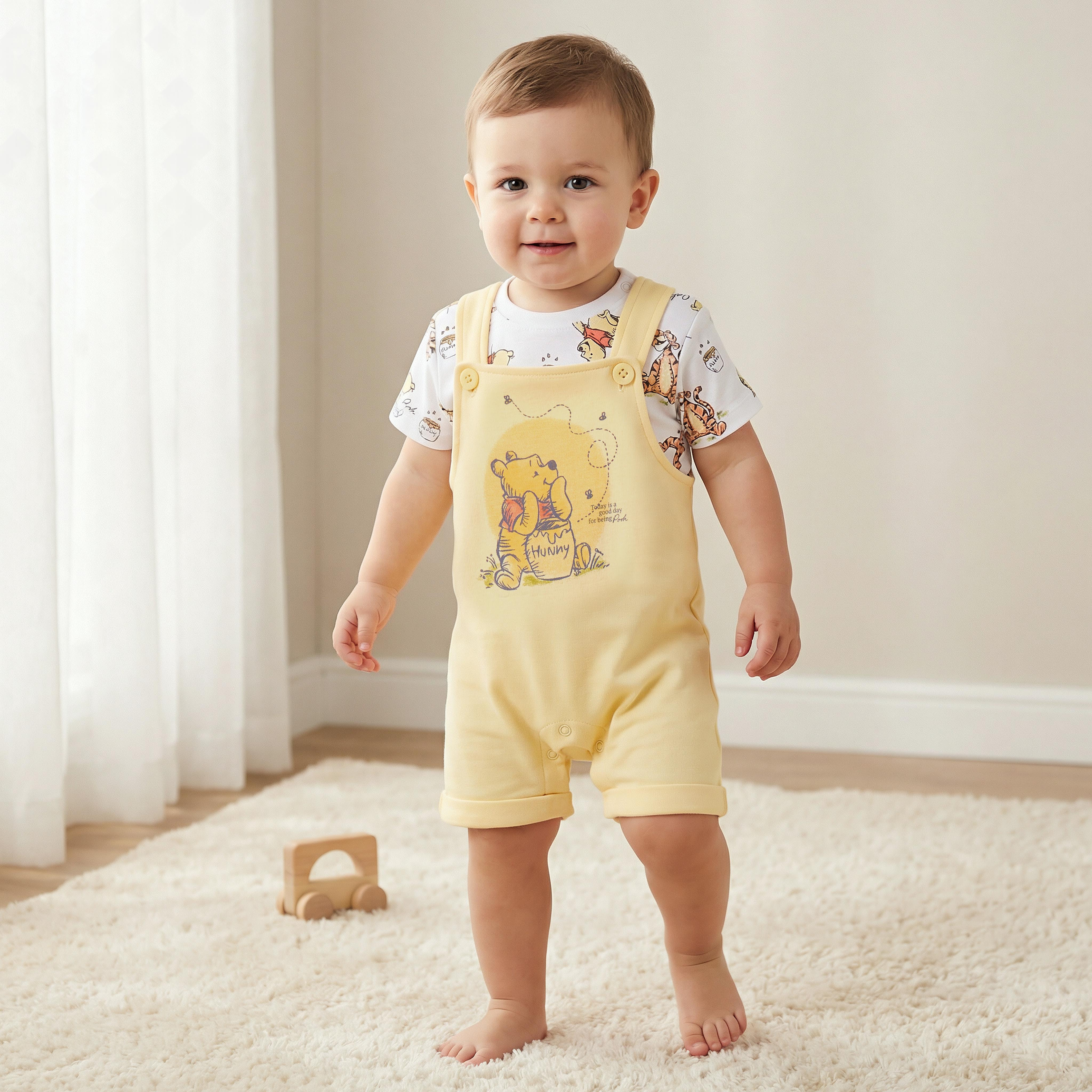 Disney Crew Neck Short Sleeves T-shirt and Dungaree Set with Winnie the Pooh Print-baby-boys-clothing-setsandcoords-image-1