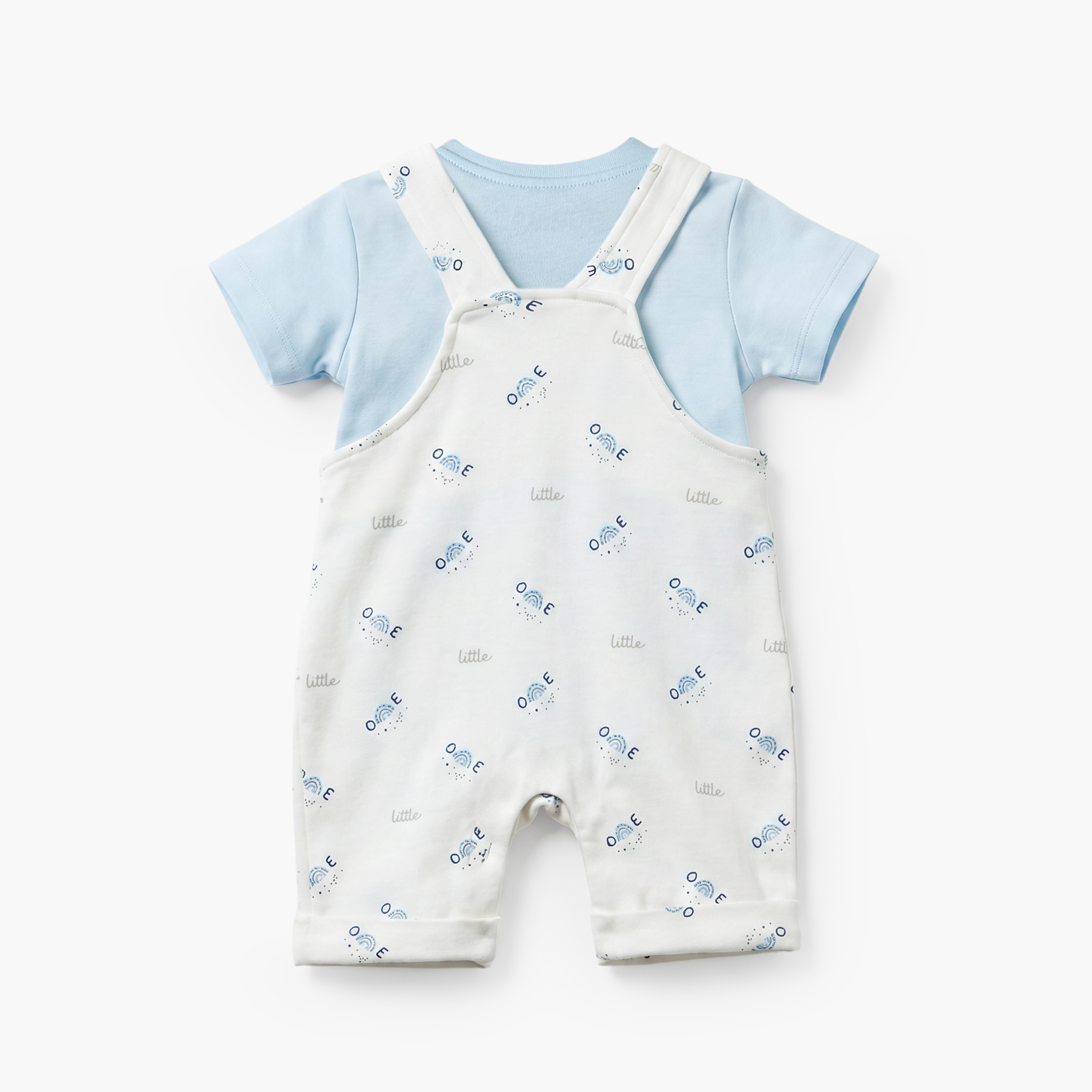 Juniors Crew Neck Short Sleeves T-shirt and Dungaree Set with Rainbow Print-baby-boys-clothing-setsandcoords-image-3