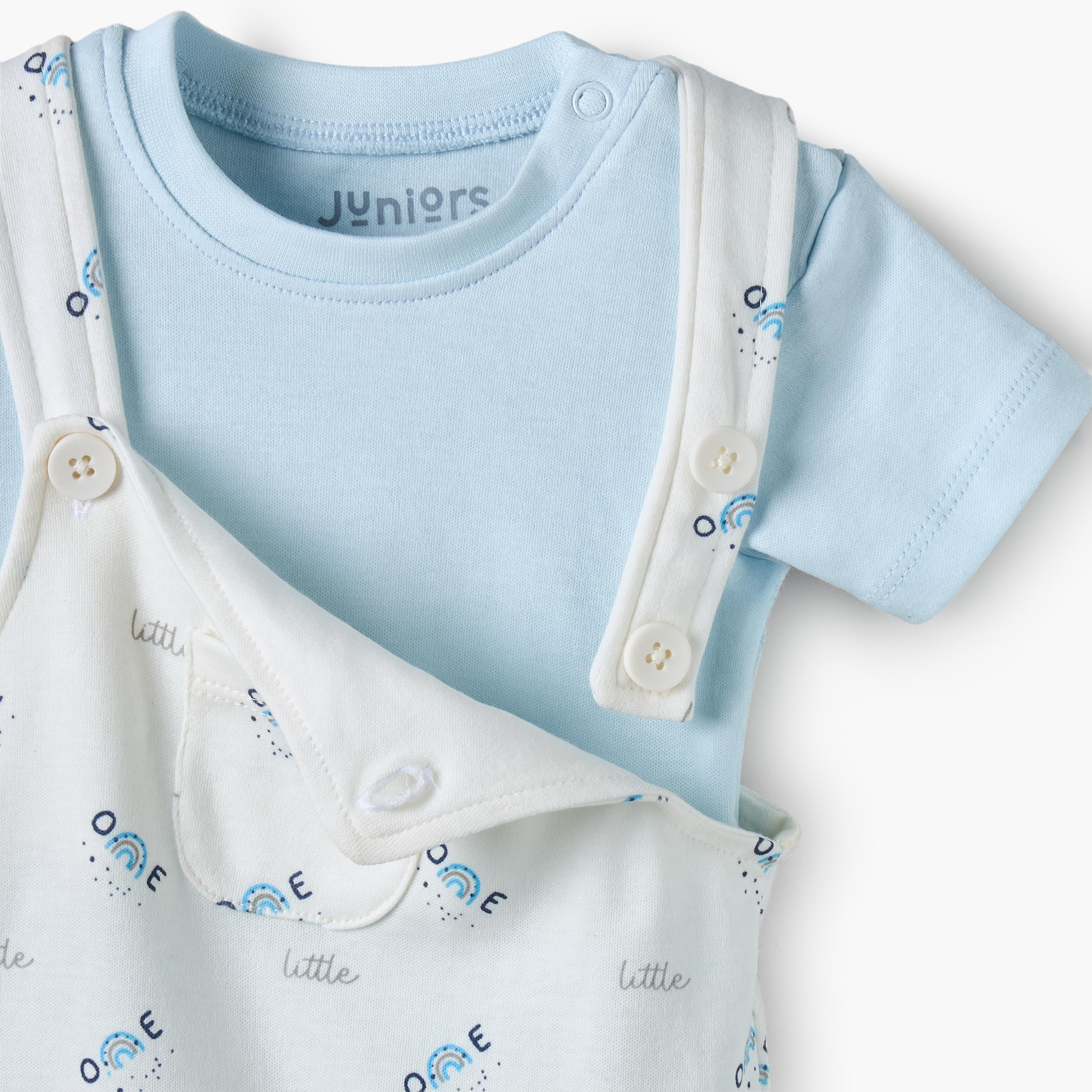 Juniors Crew Neck Short Sleeves T-shirt and Dungaree Set with Rainbow Print-baby-boys-clothing-setsandcoords-image-6