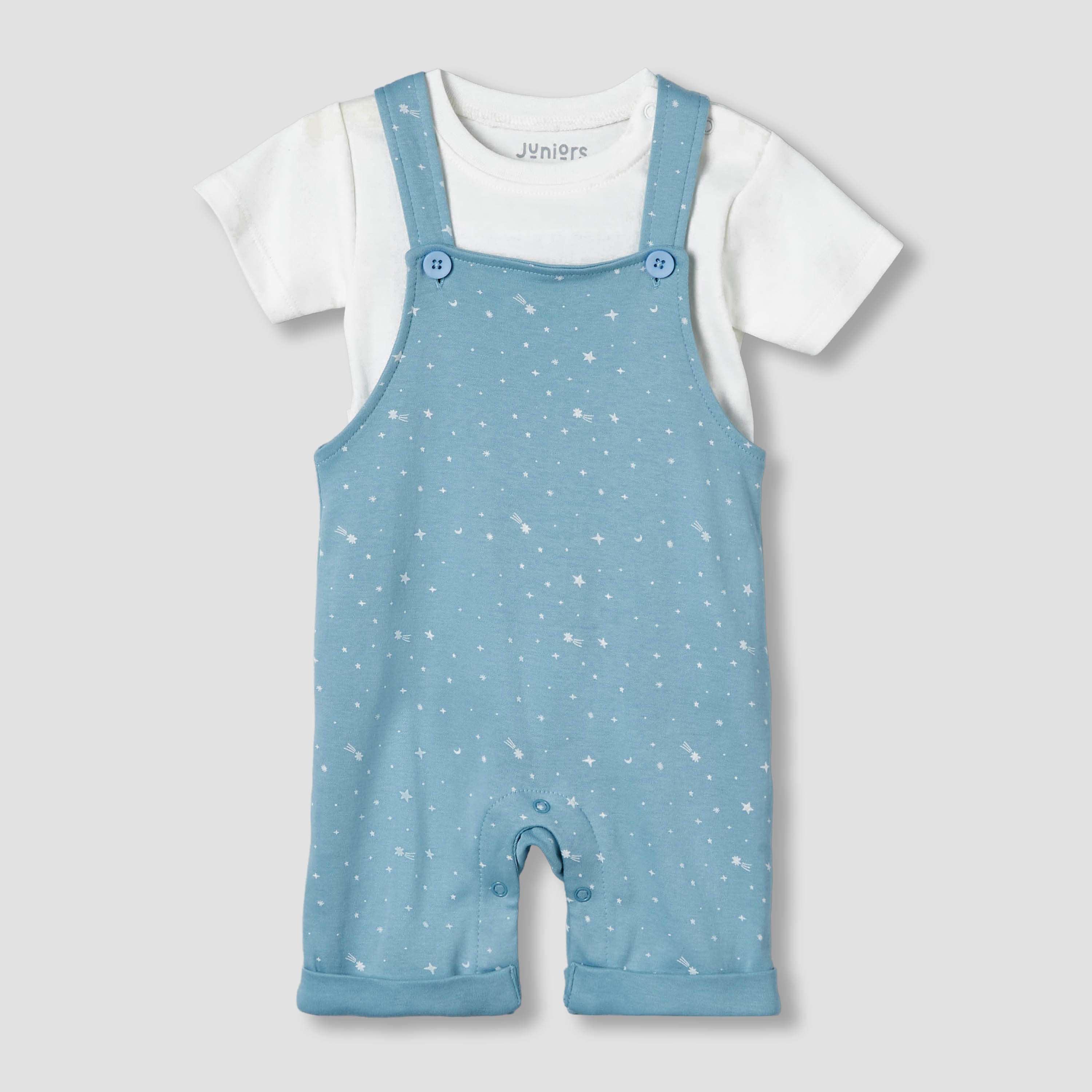 Juniors Round Neck Short Sleeves T-shirt and Dungaree Set with Print-baby-boys-clothing-setsandcoords-image-2