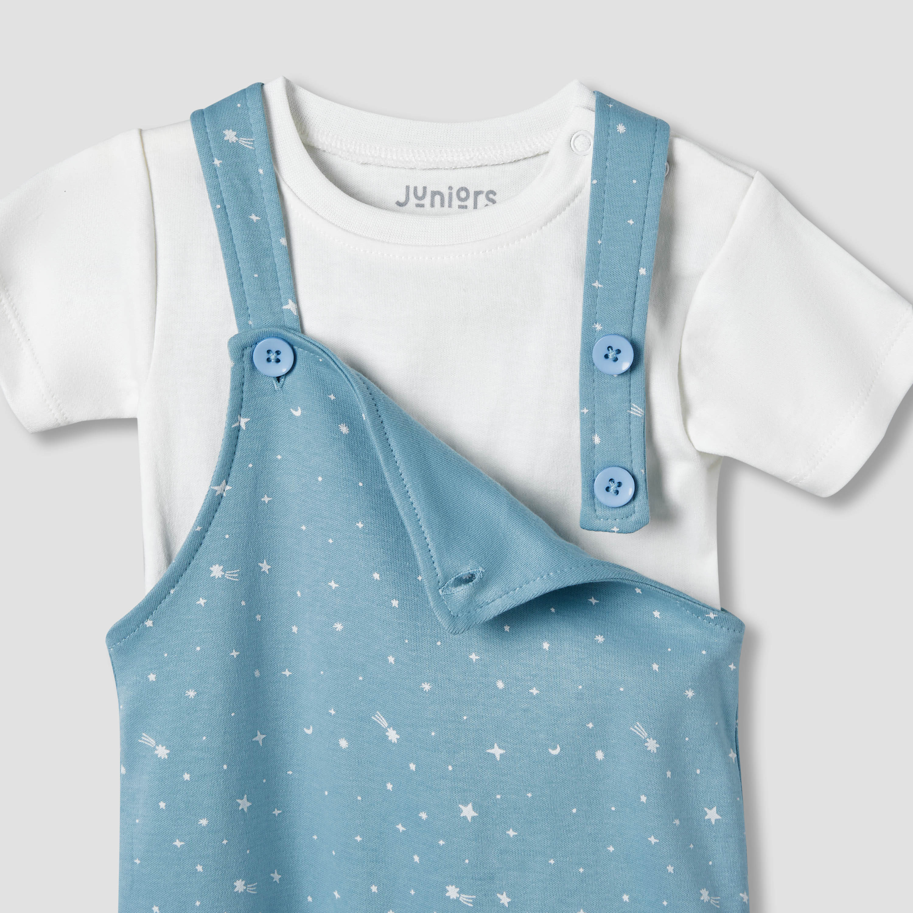 Juniors Round Neck Short Sleeves T-shirt and Dungaree Set with Print-baby-boys-clothing-setsandcoords-image-5
