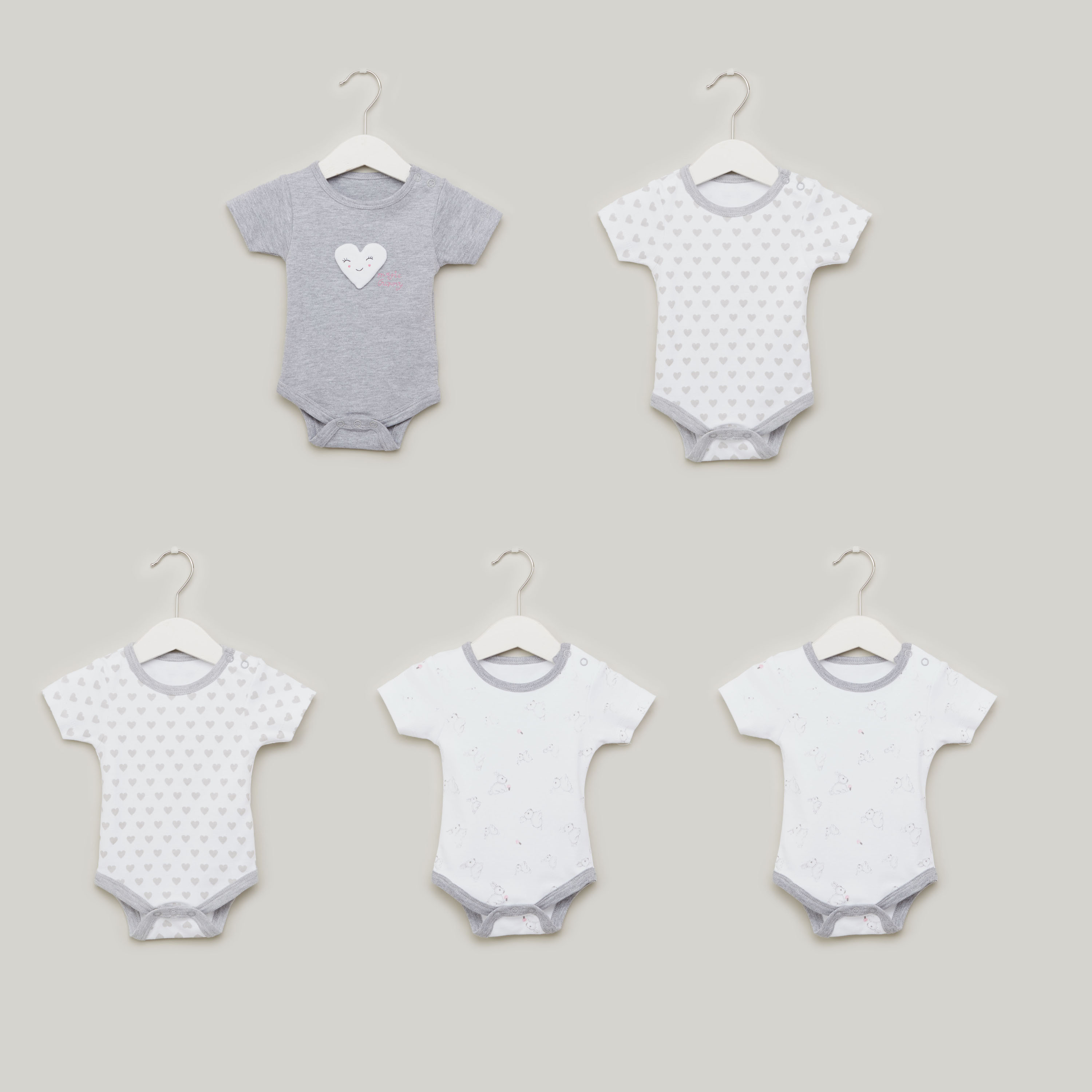 Juniors Printed Bodysuit with Short Sleeves - Set of 5-baby-girls-clothing-bodysuits-image-1