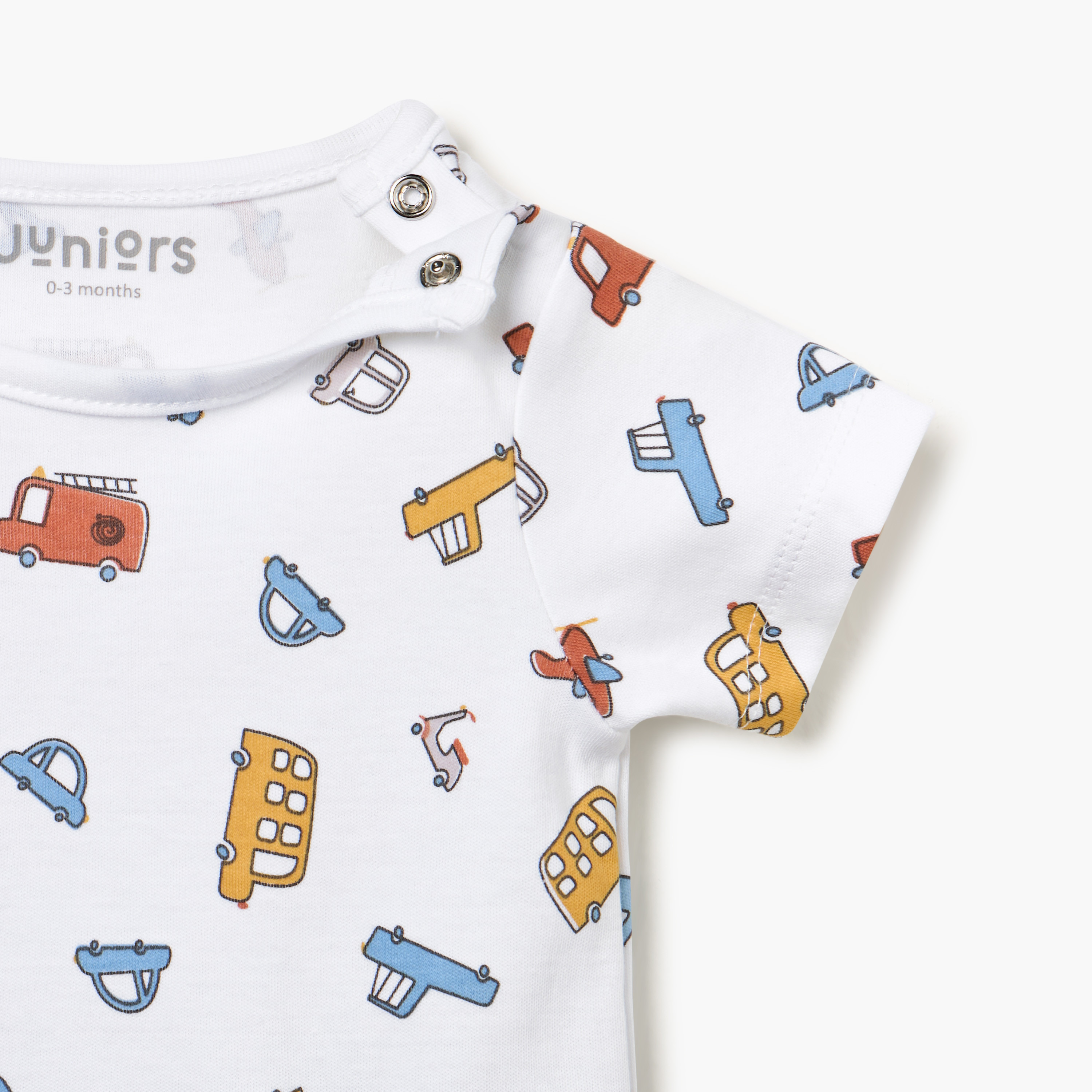 Juniors Vehicle Print Romper with Short Sleeves and Button Closure-baby-boys-clothing-rompers-image-3