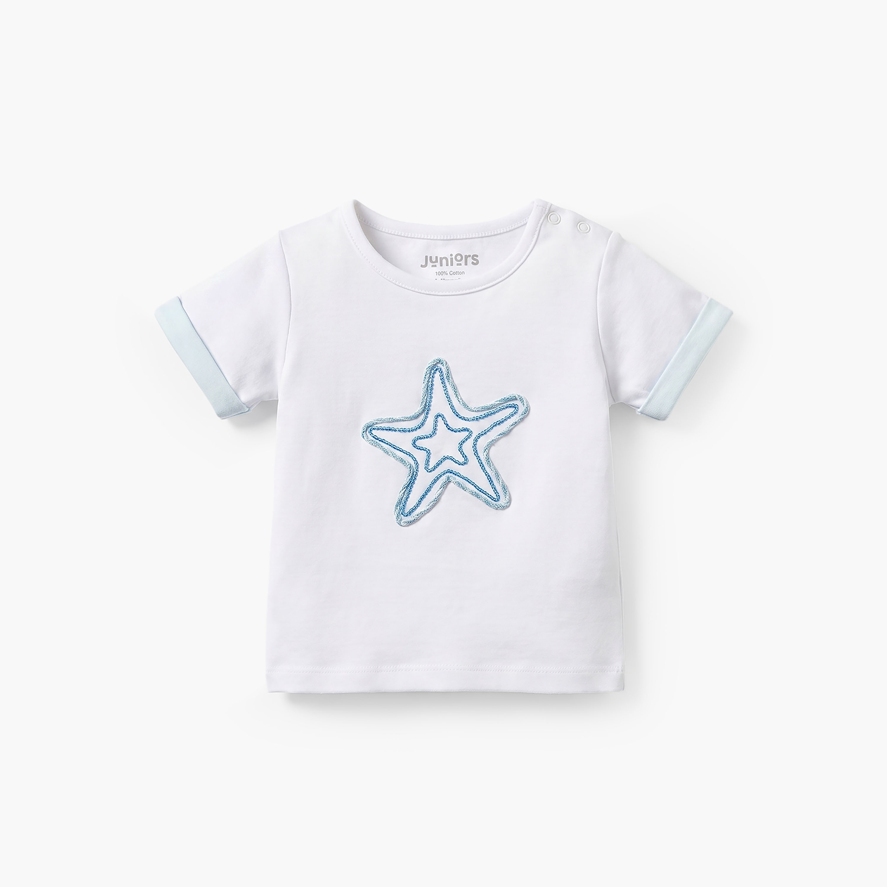 Juniors Crew Neck Short Sleeves T-shirt and Shorts Set with Starfish Embroidery-baby-boys-clothing-setsandcoords-image-2