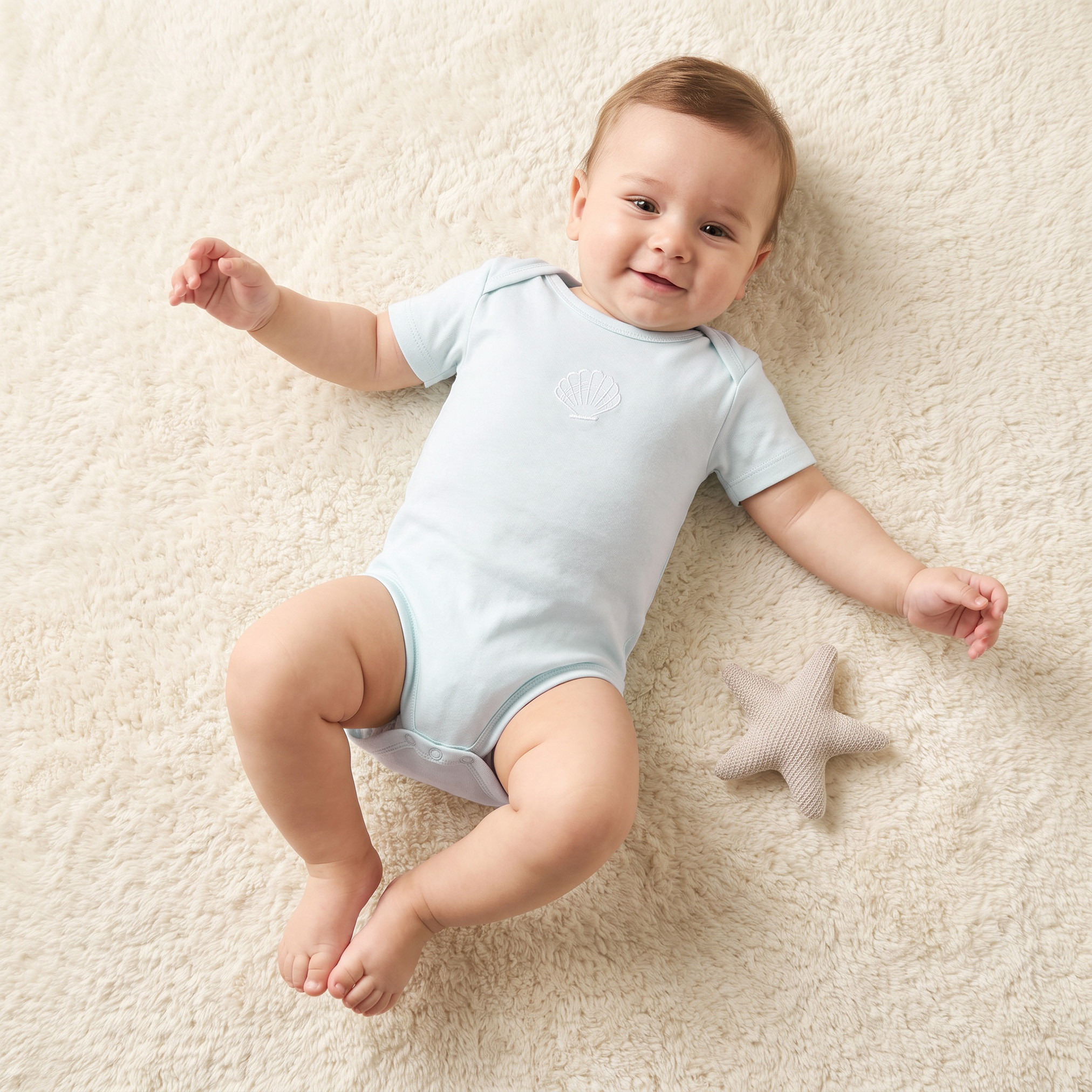 بودي سوت قطن بأكمام قصيرة وياقة ضيقة بتطريز صدفة بحر من جونيورز-baby-girls-clothing-bodysuits-image-1