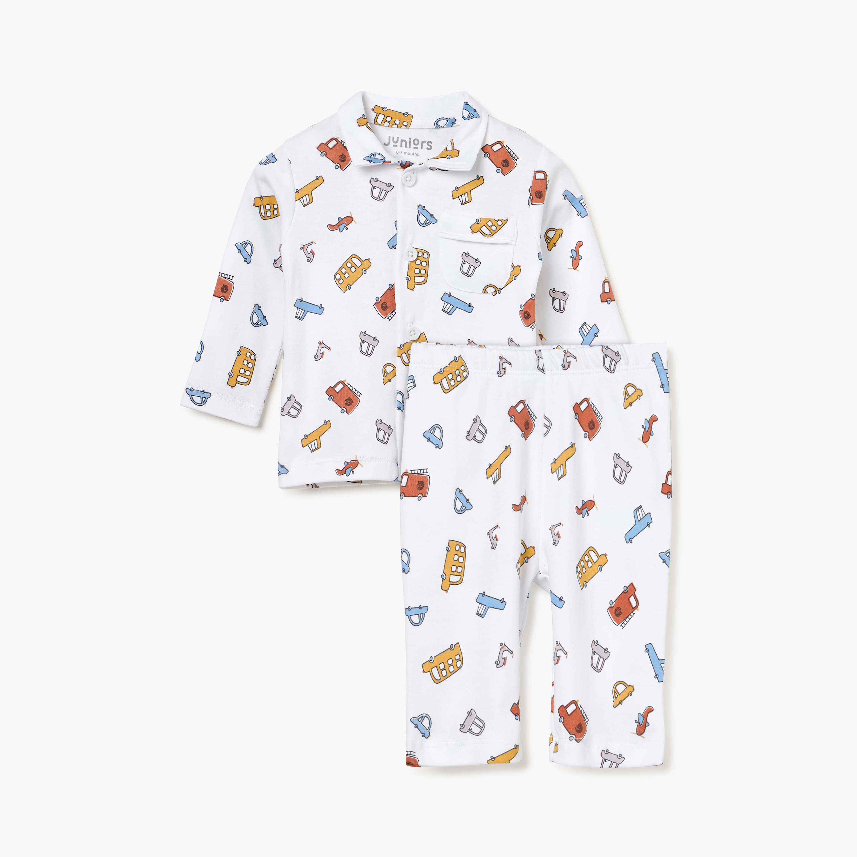 Juniors Vehicle Print Shirt and Pyjama Set-baby-boys-clothing-nightwear-pyjamasets-image-1