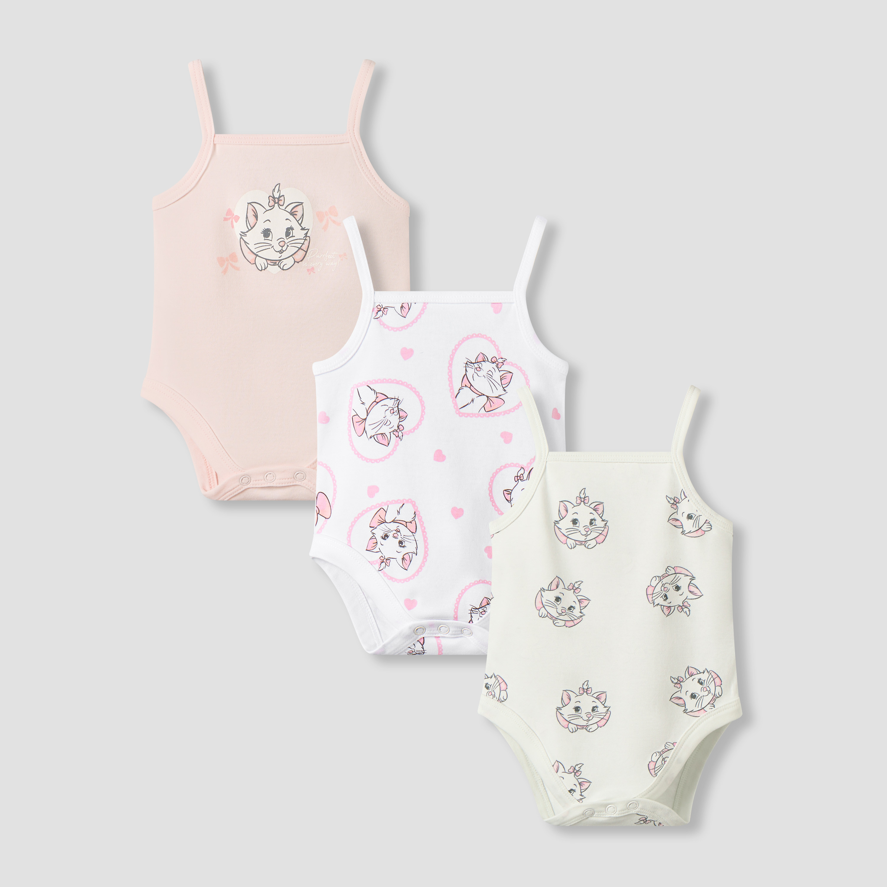 Pack of 3 Disney Square Neck Strappy Bodysuit with Marie Print-baby-girls-clothing-bodysuits-image-1