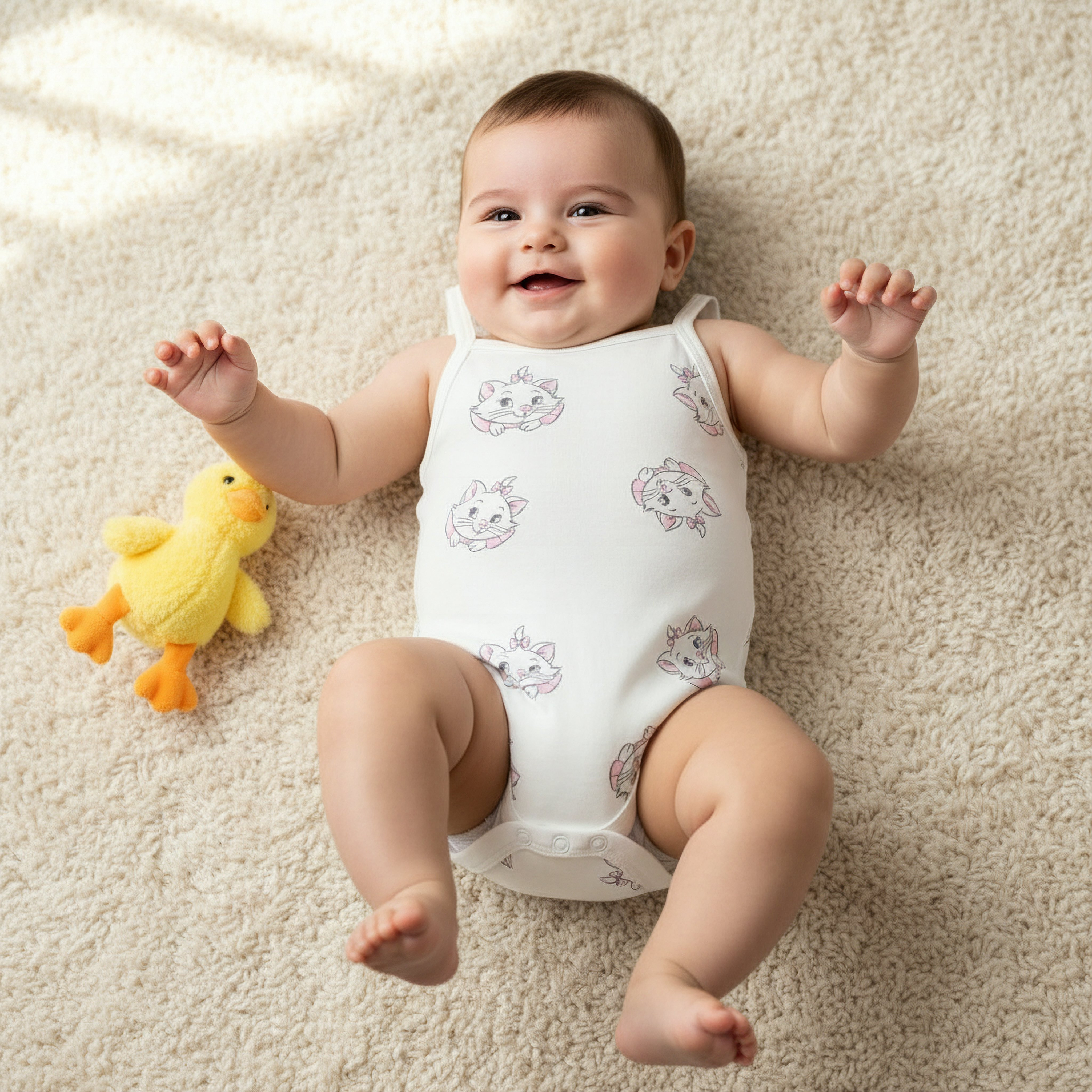 Pack of 3 Disney Square Neck Strappy Bodysuit with Marie Print-baby-girls-clothing-bodysuits-image-2