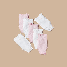 Juniors Slogan Print Sleeveless Sleepsuit - Set of 7